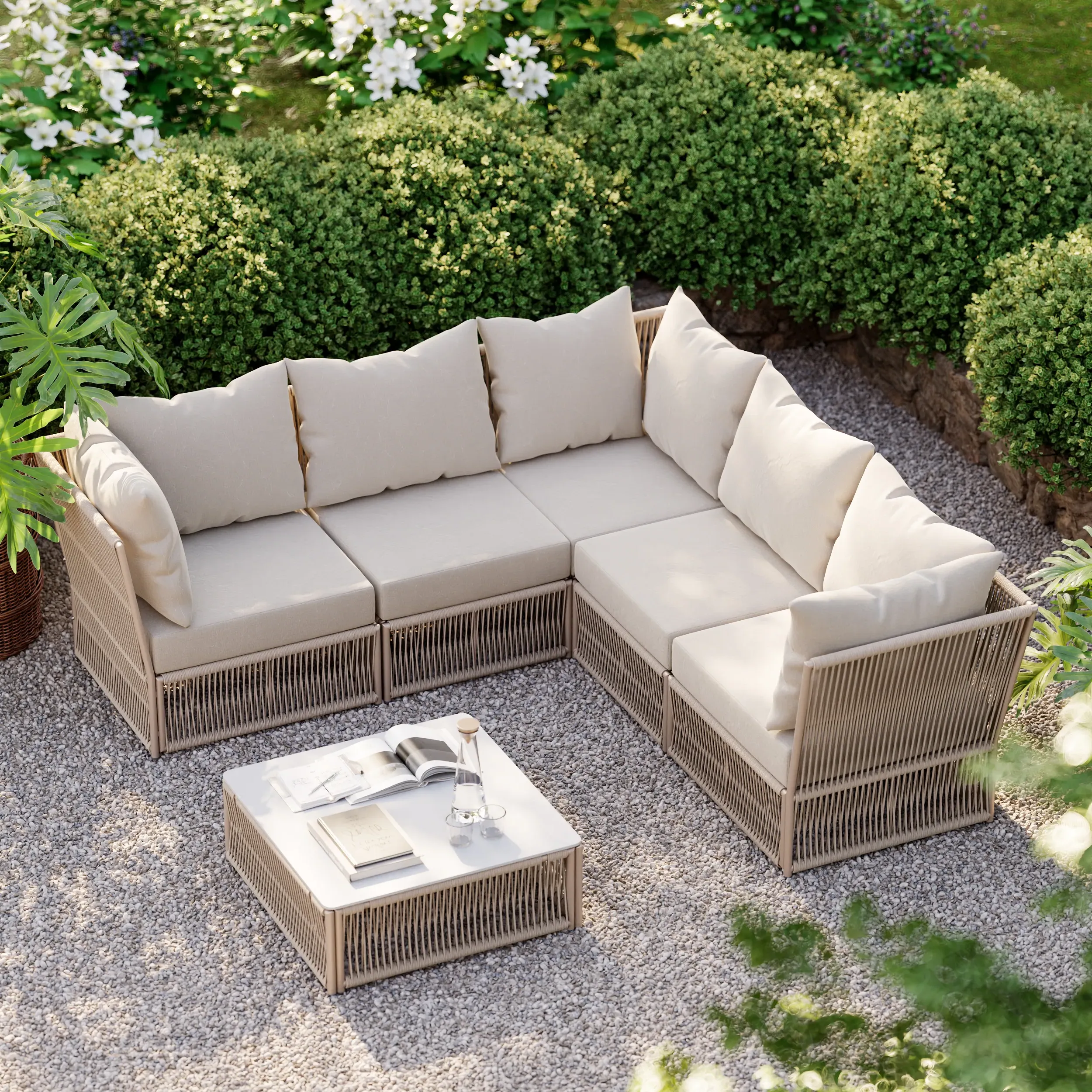 L-Shaped Corner Sofa Modular - Warm White, Fabric product