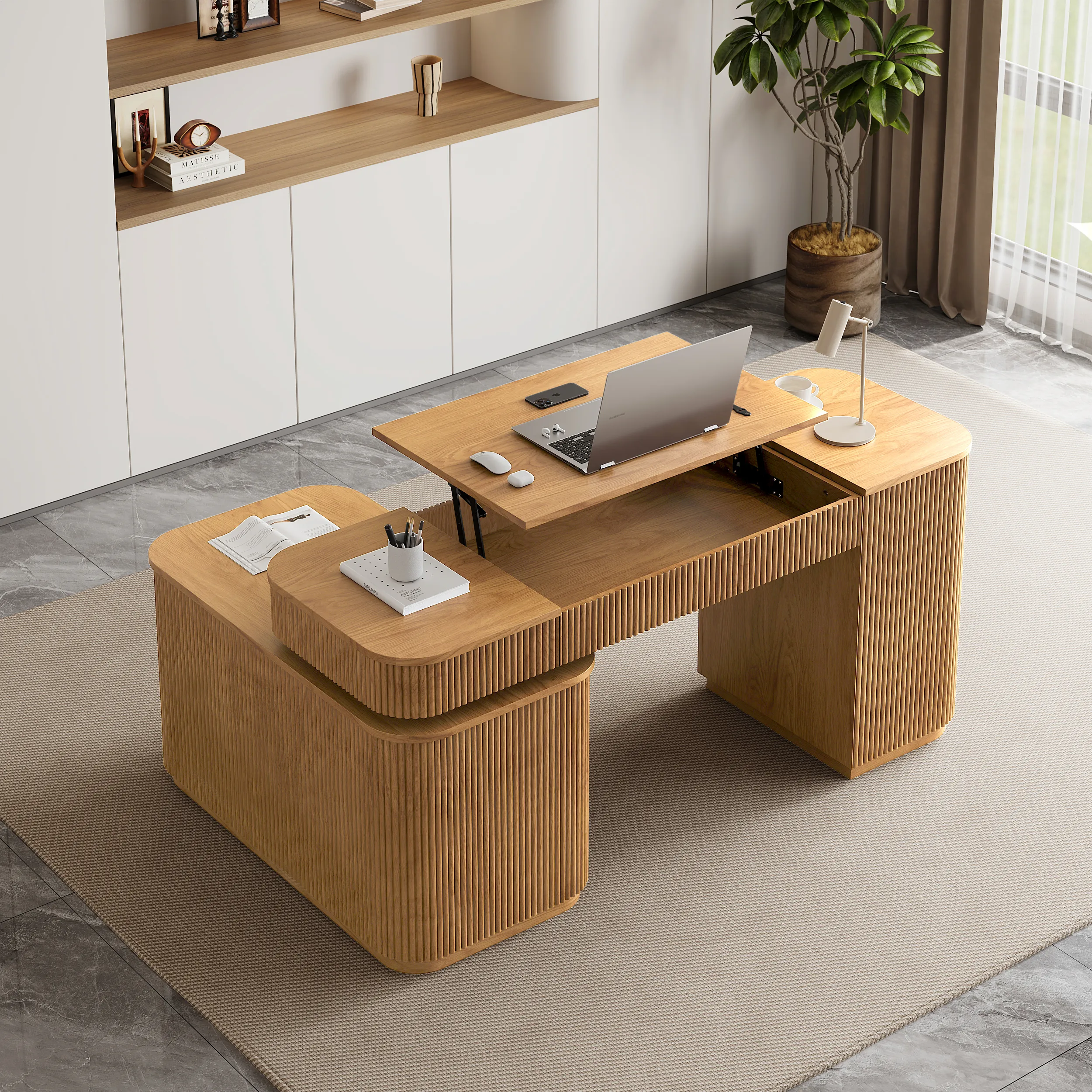 L-Shaped Executive Desk with Storage - Natural product
