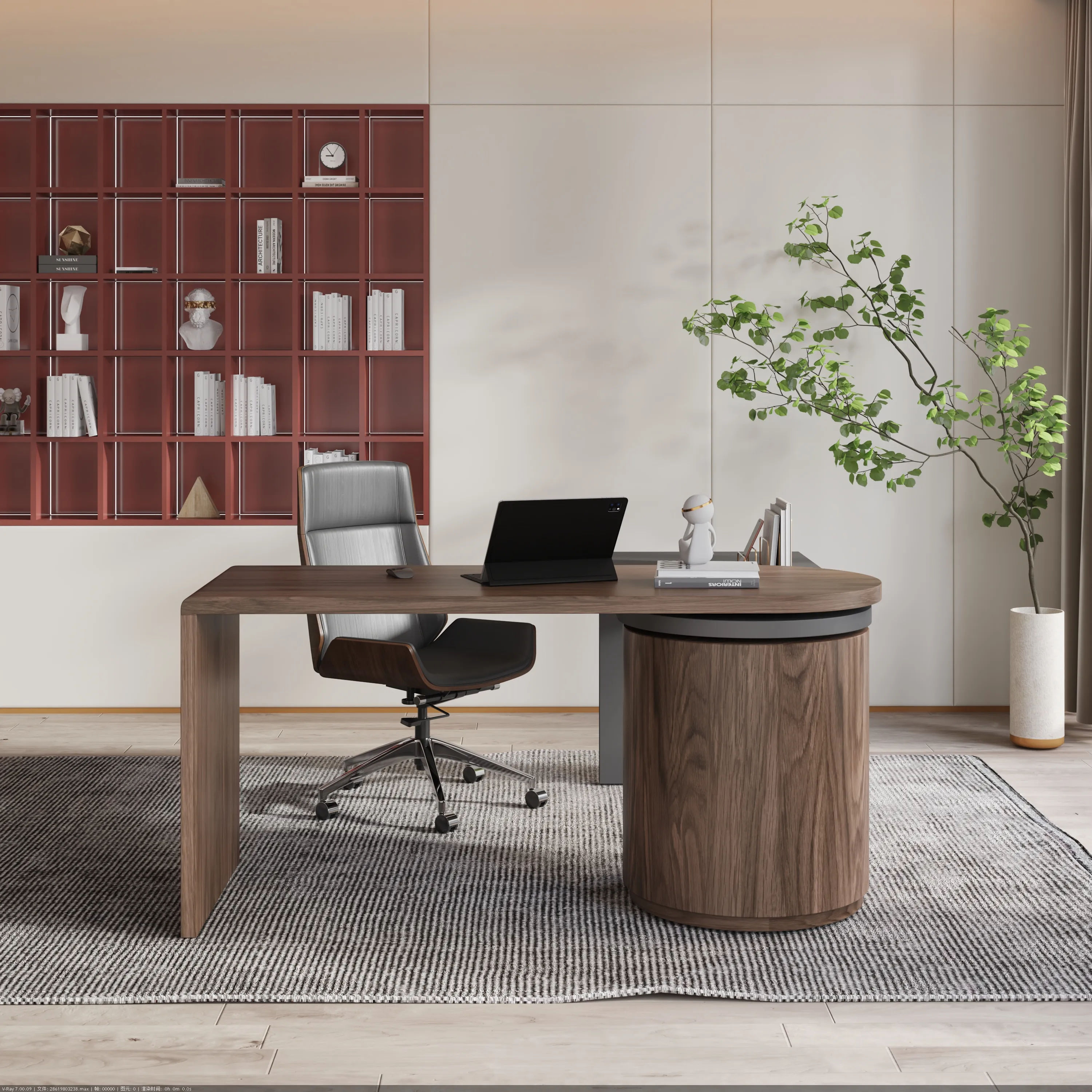 L-Shaped Rotatable Office Desk with Drawers - Black, Walnut product