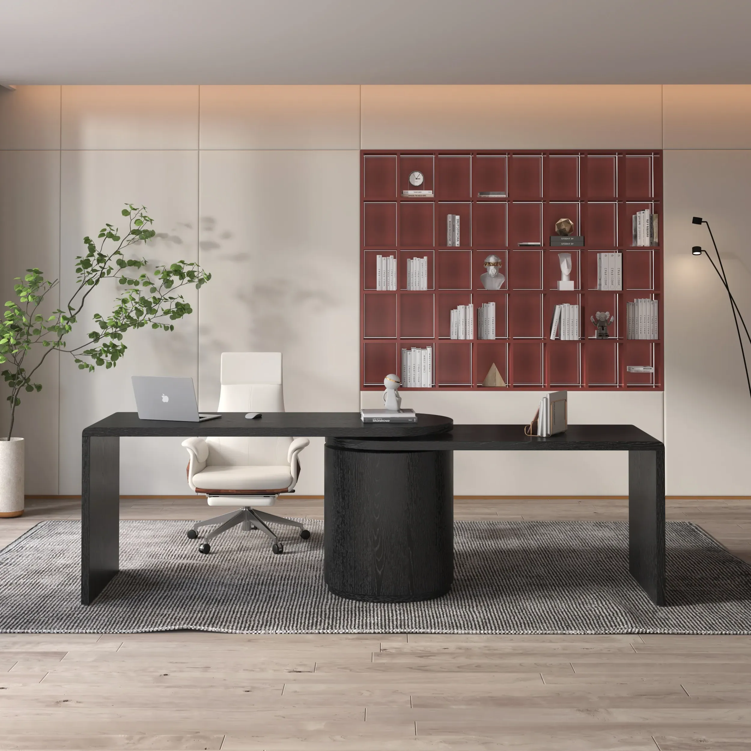 L-Shaped Rotating Executive Desk with Drawers - Black product