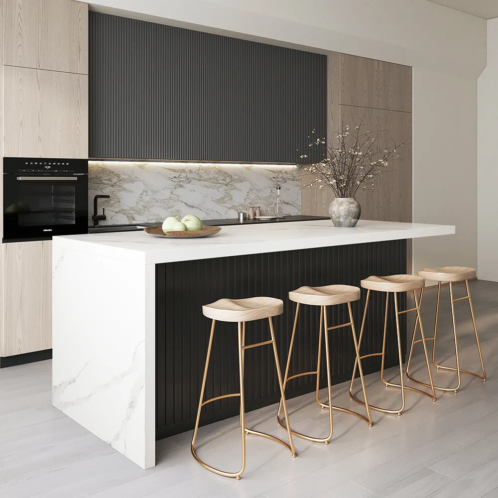 Large Kitchen Island with Storage Cabinet - White, Black, Marble product