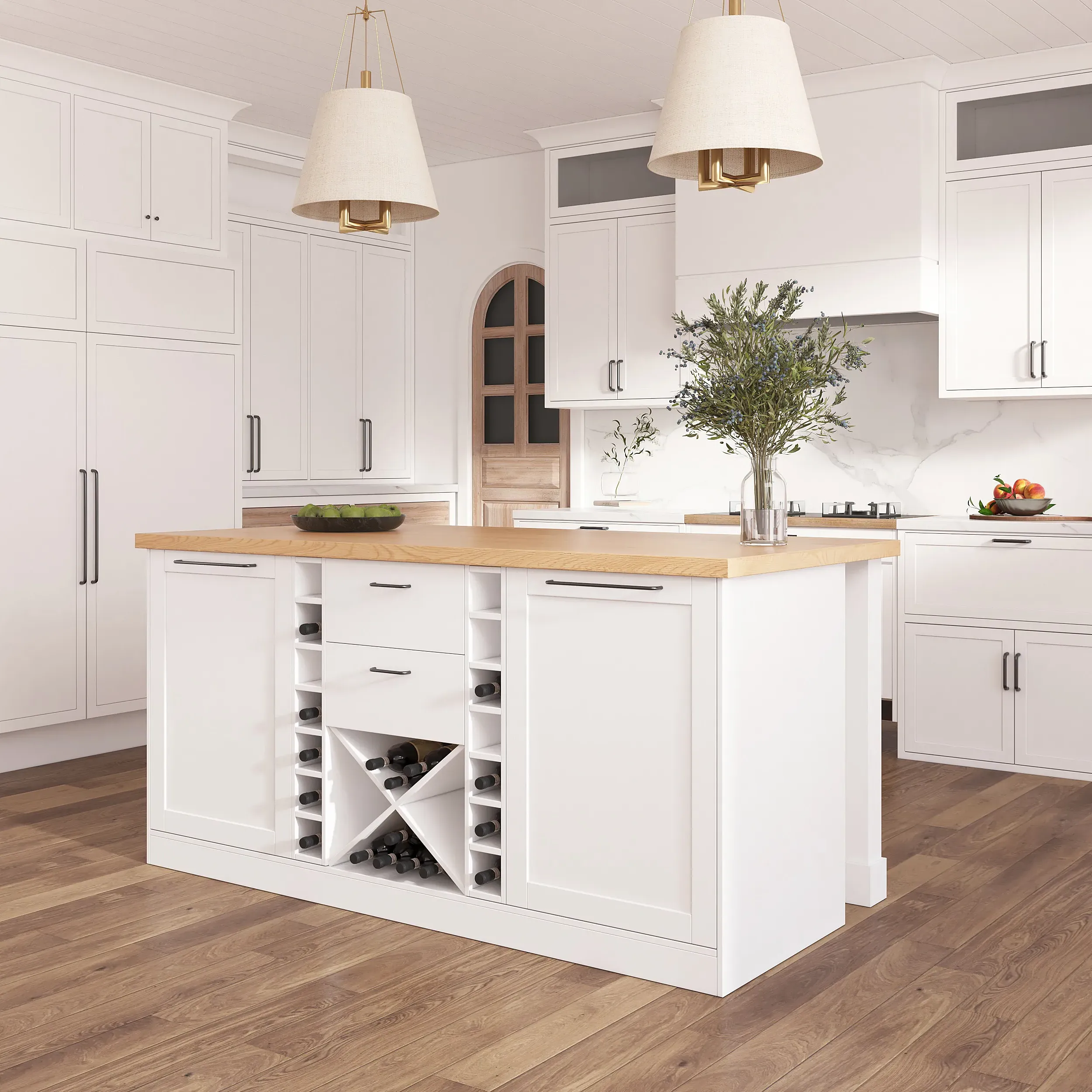 Large Kitchen Island with Wine Storage - White, Natural product