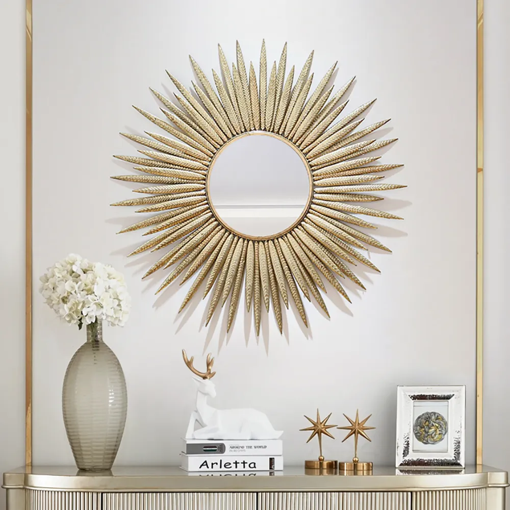 Large Sunburst Round Wall Mirror - Gold, Metal product