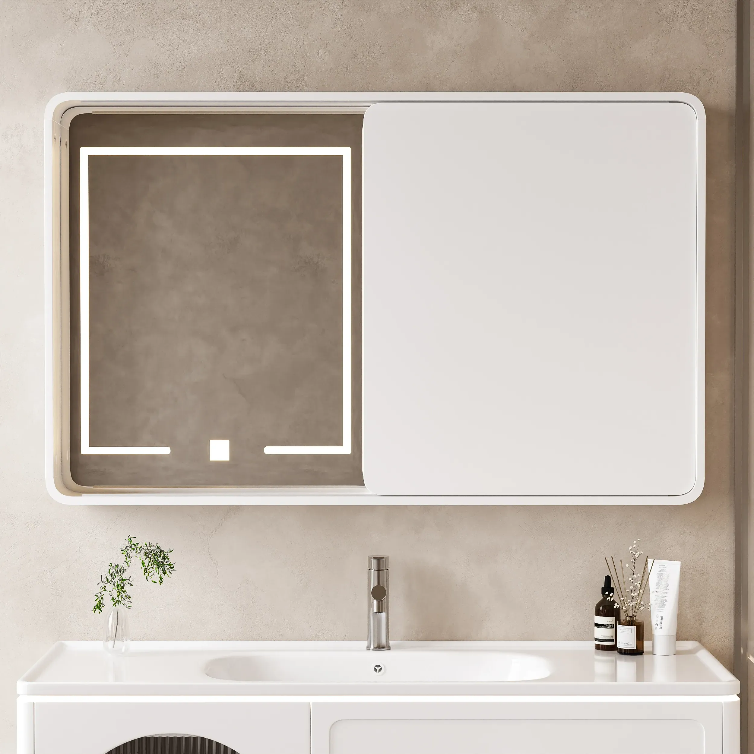 LED Medicine Cabinet Wall-Mounted Mirror - Matte White product