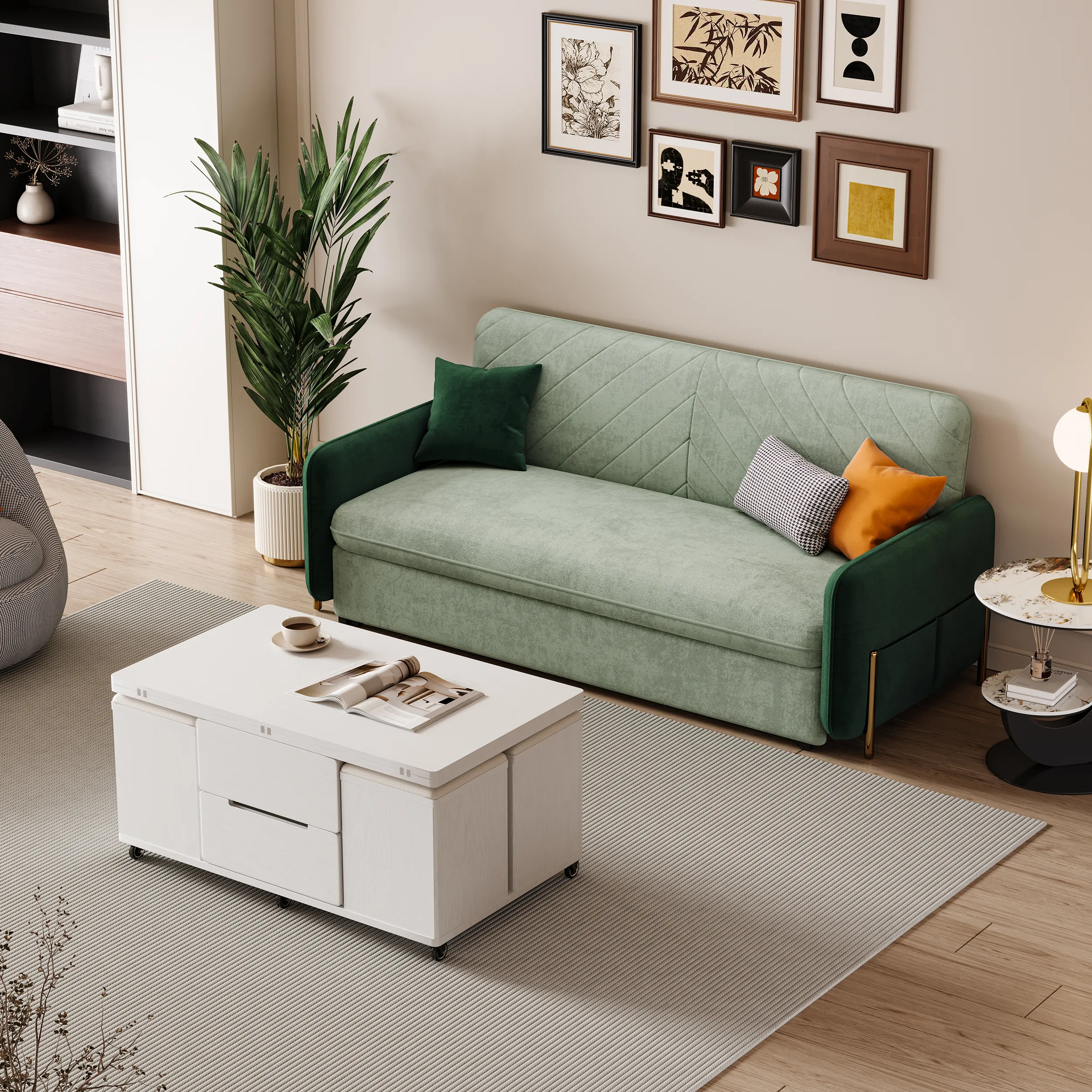 Lift Top Coffee Table 4-in-1 with Storage and Casters - White product