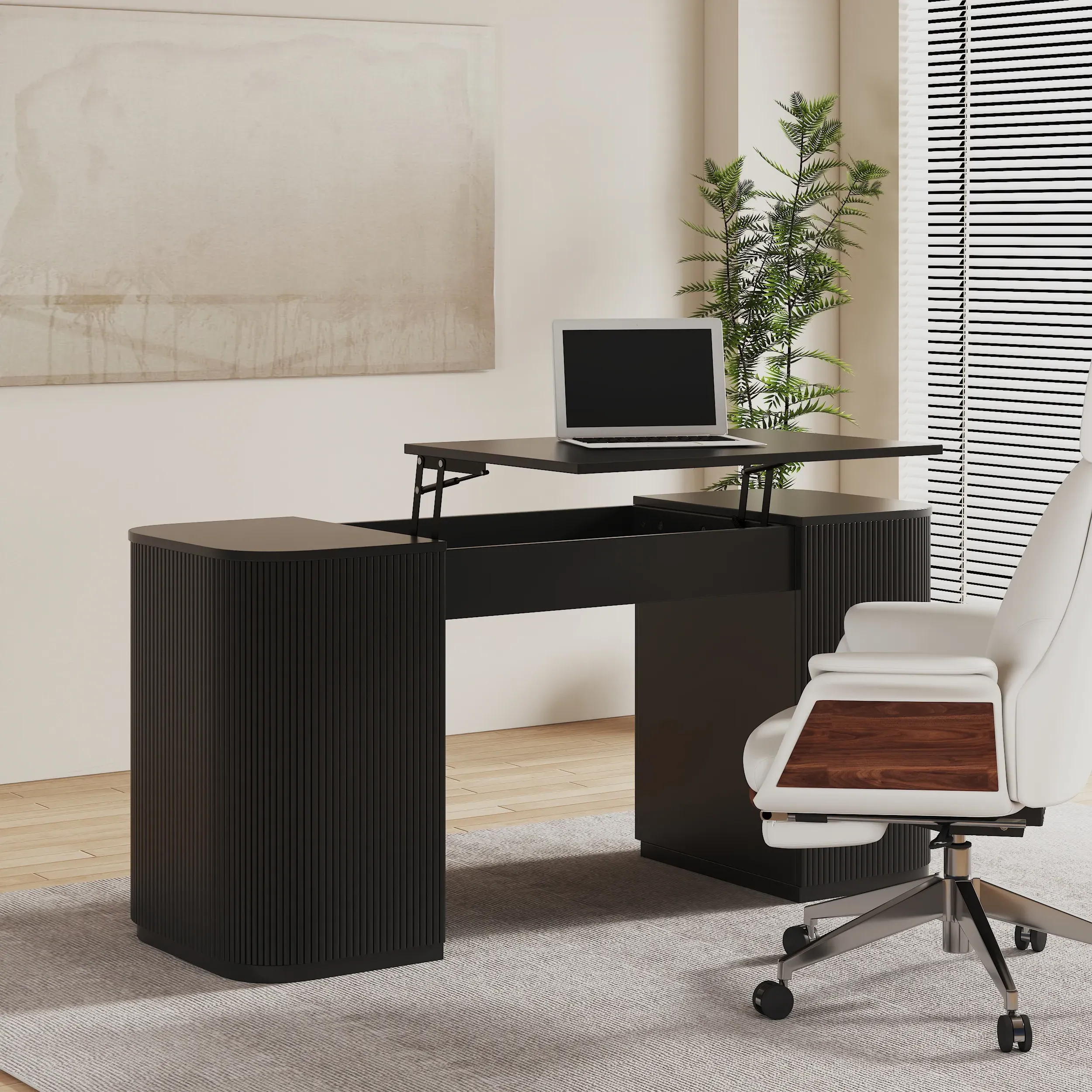 Lift-Top Standing Desk with Storage & 2 Doors - Matte Black product