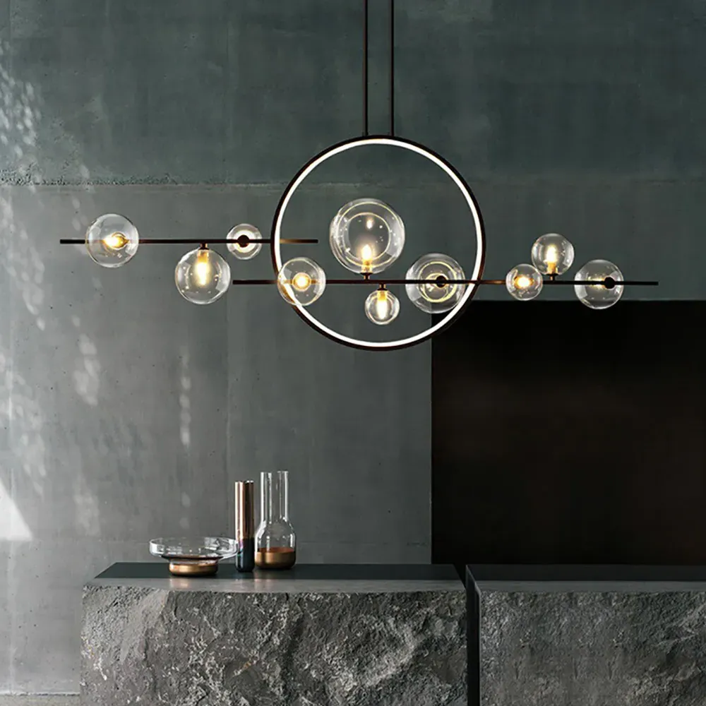 Linear 10-Light Island Pendant Light - Black, Glass product