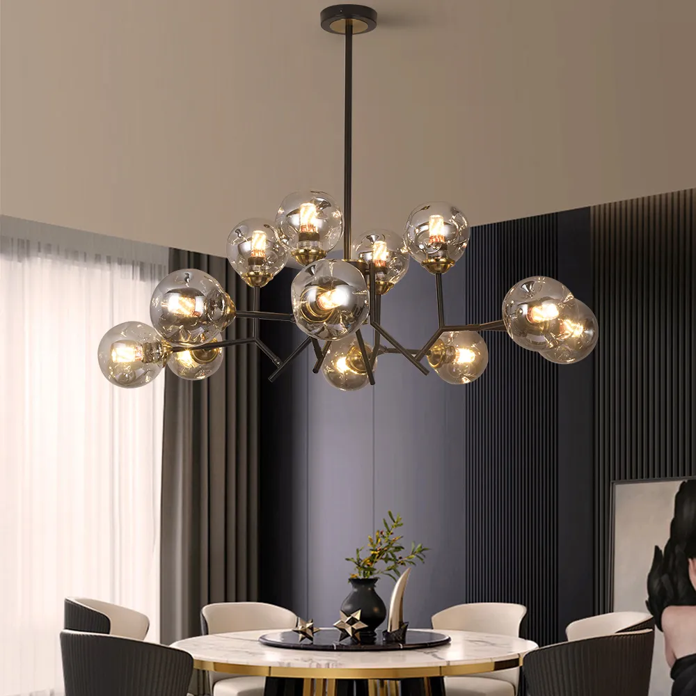 Linear 12-Light Island Chandelier - Black, Glass product