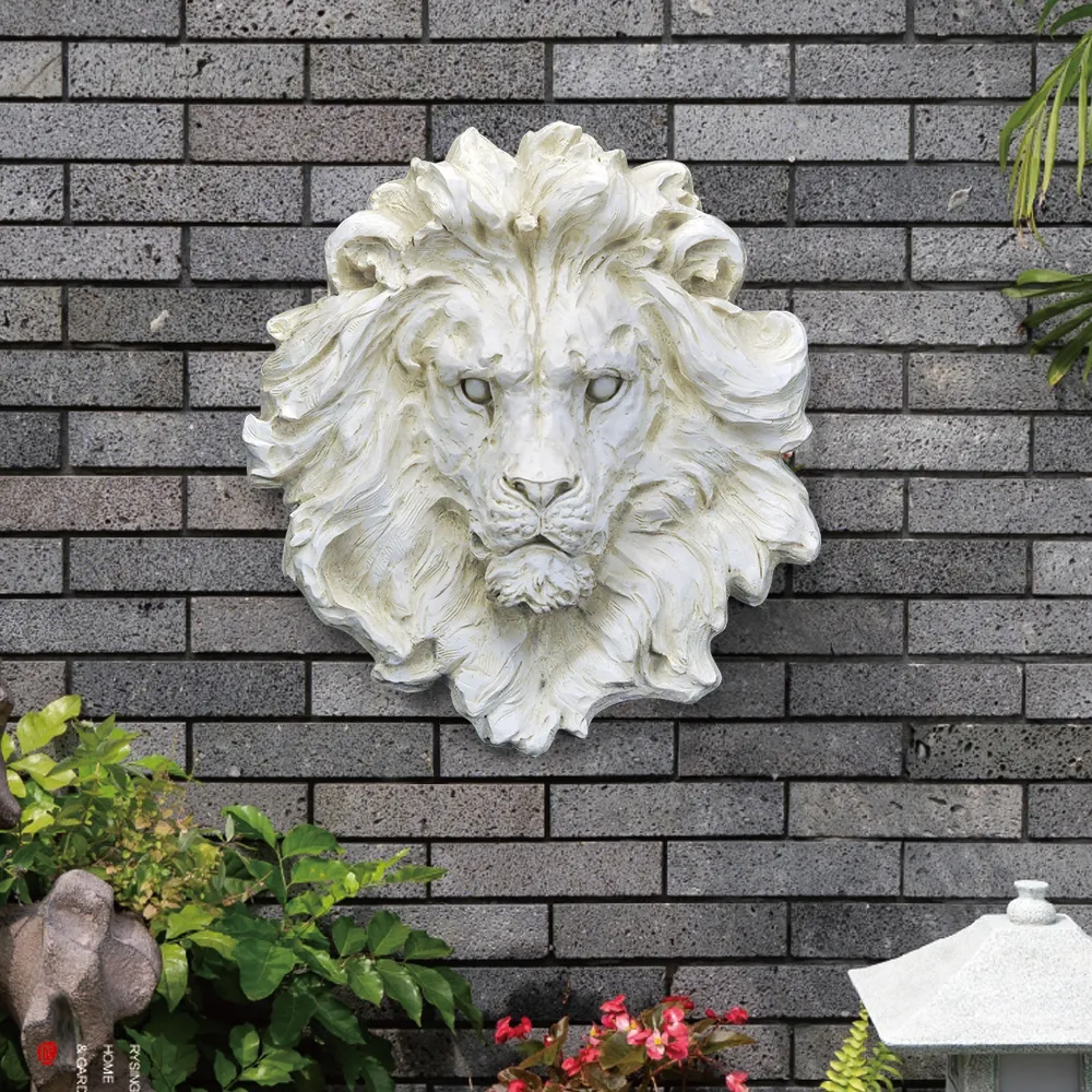 Lion Head Wall Sculpture - Beige, Resin product