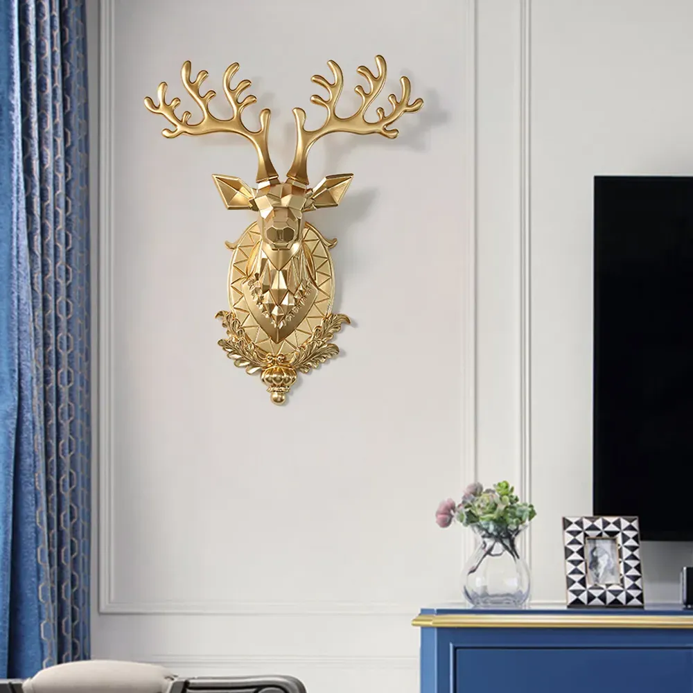 Lucky Deer Head Wall Sculpture - Gold, Resin product