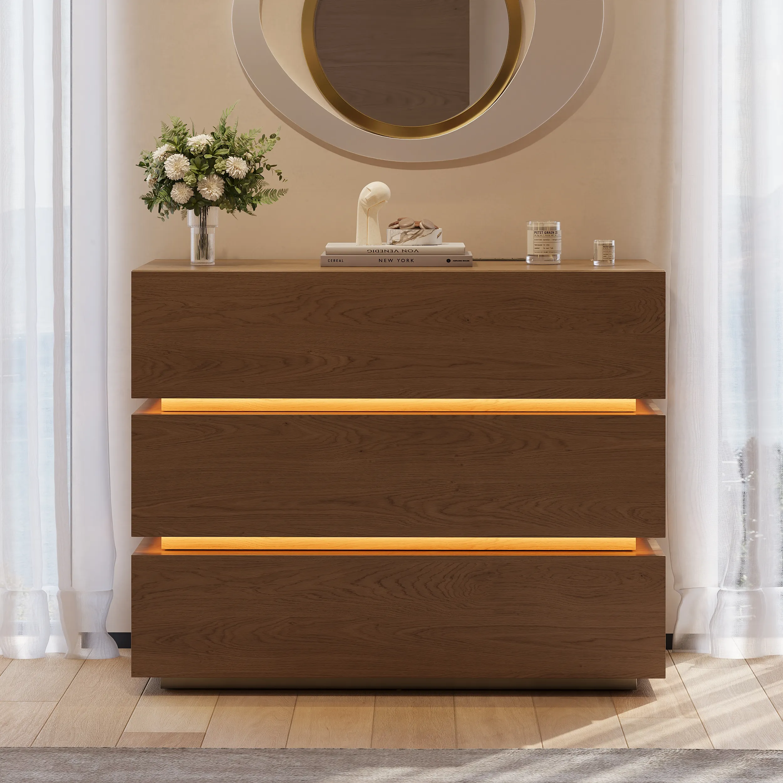 Lumio 3-Drawer Chest with Light & Charging Station - Walnut product