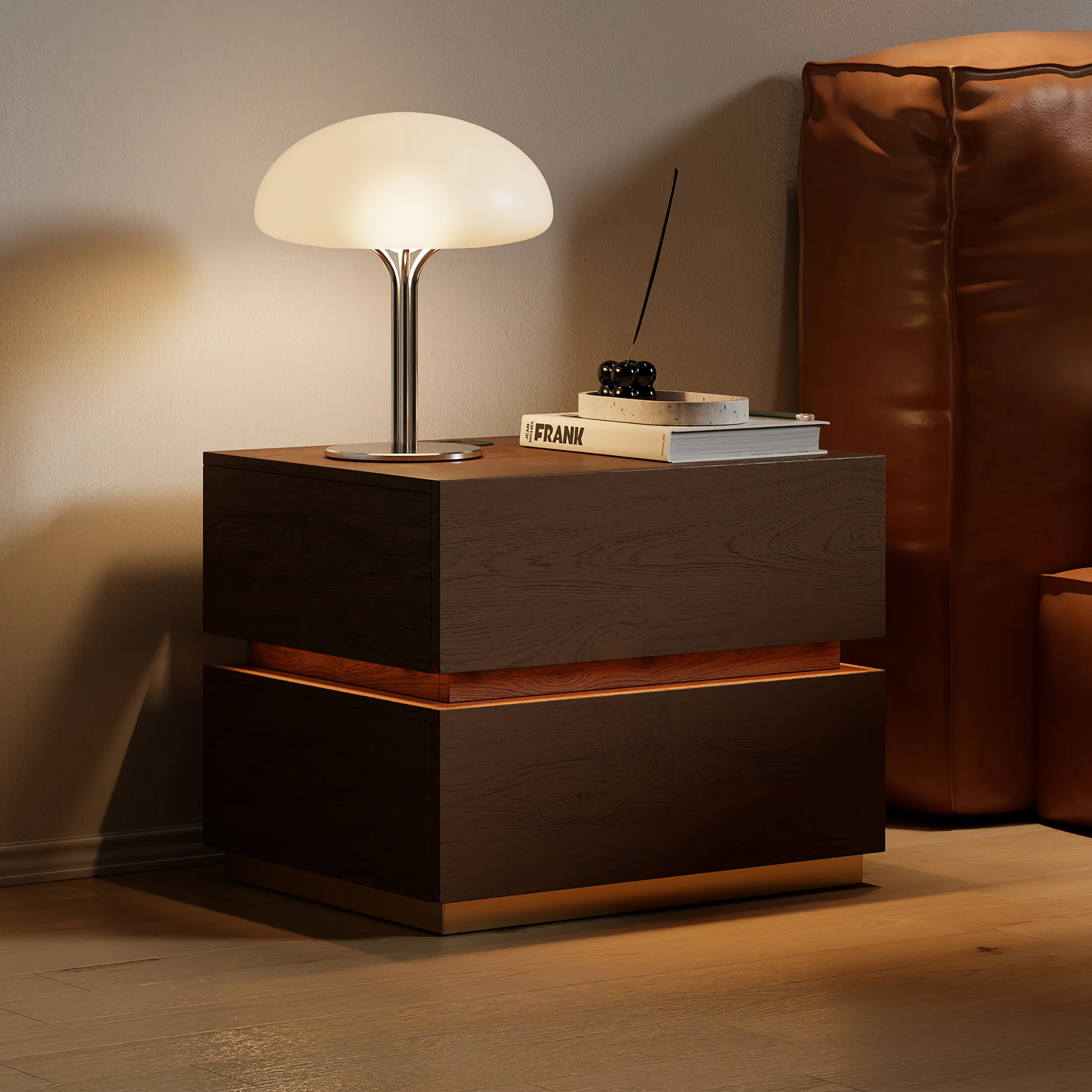 Lumio Bedside Table with LED Light & Wireless Charging - Walnut product