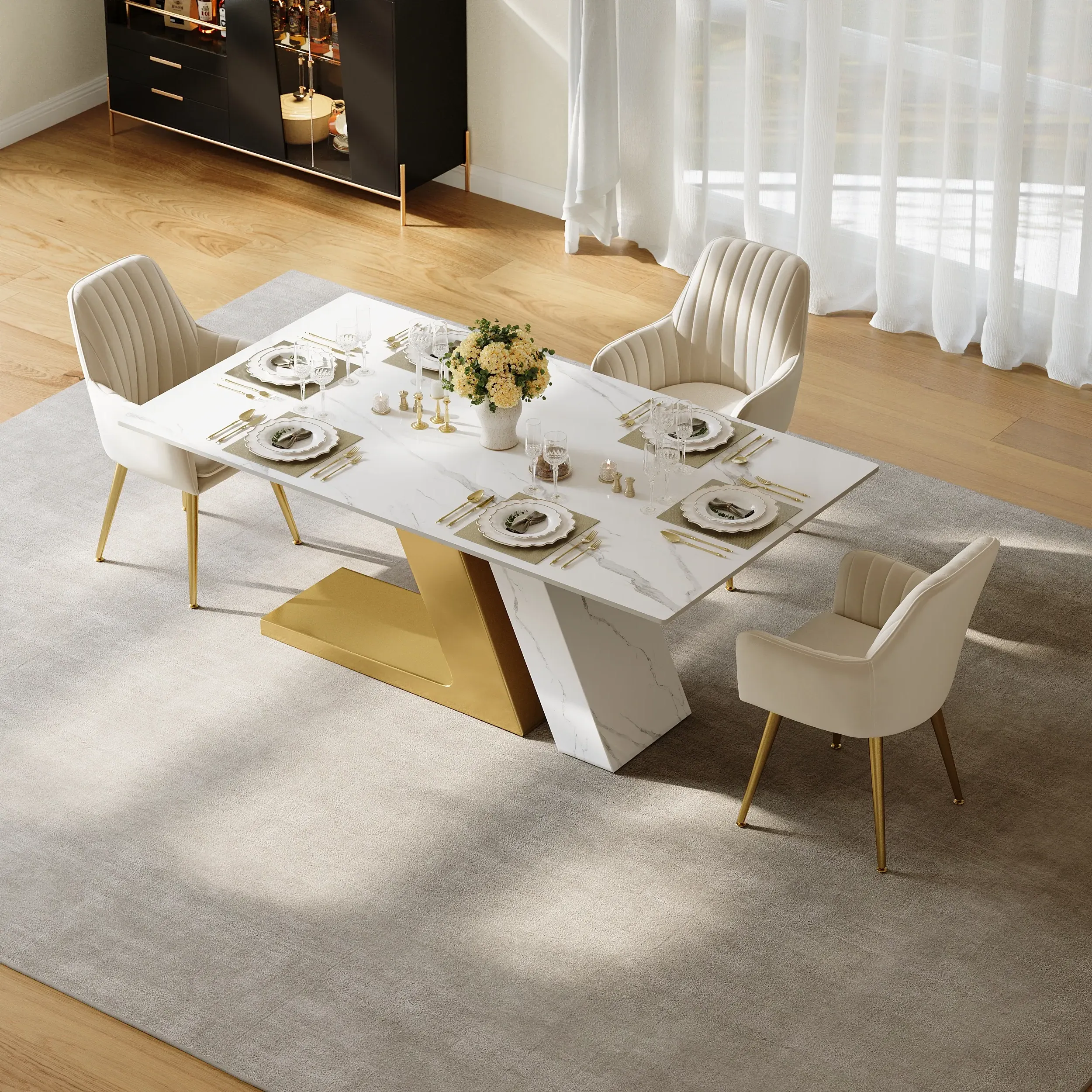 Luxotic Rectangle Dining Table for 6 - Glossy White, Sintered Stone product