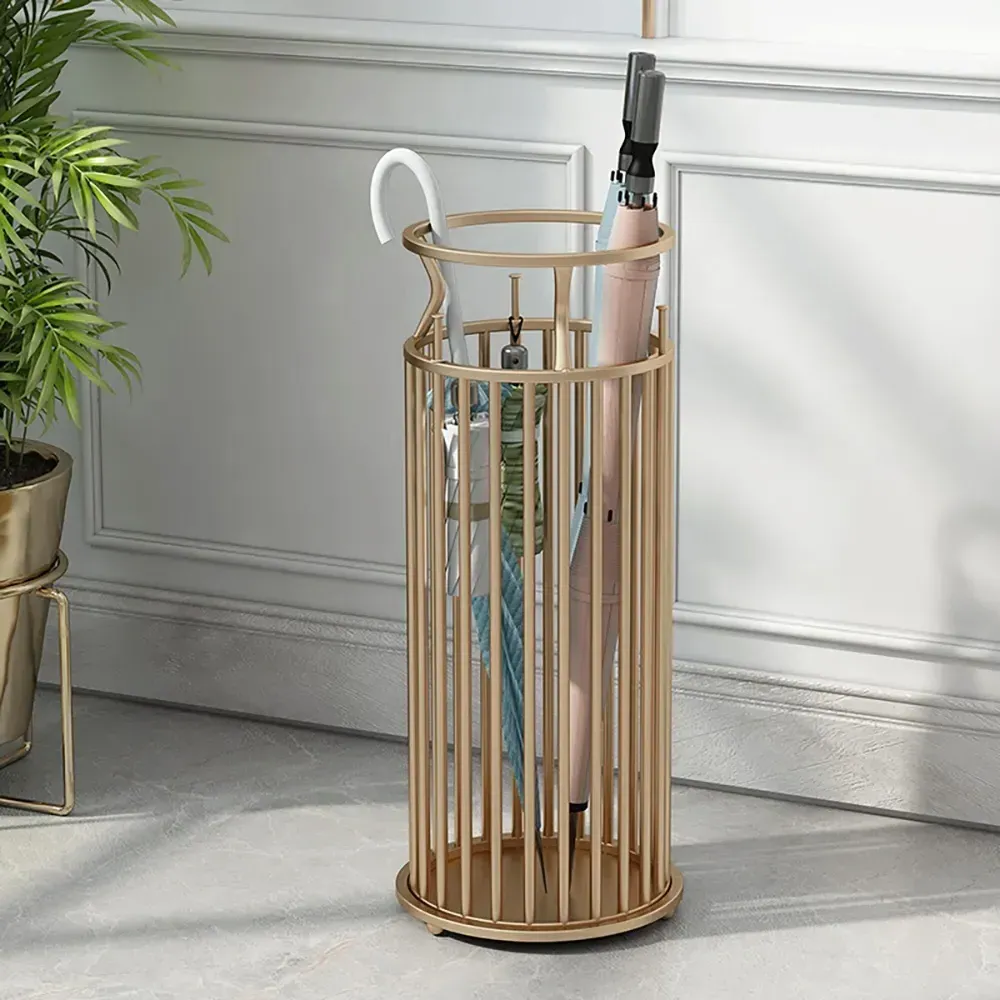 Marble Pillar Umbrella Stand with Hooks - Gold, Metal product