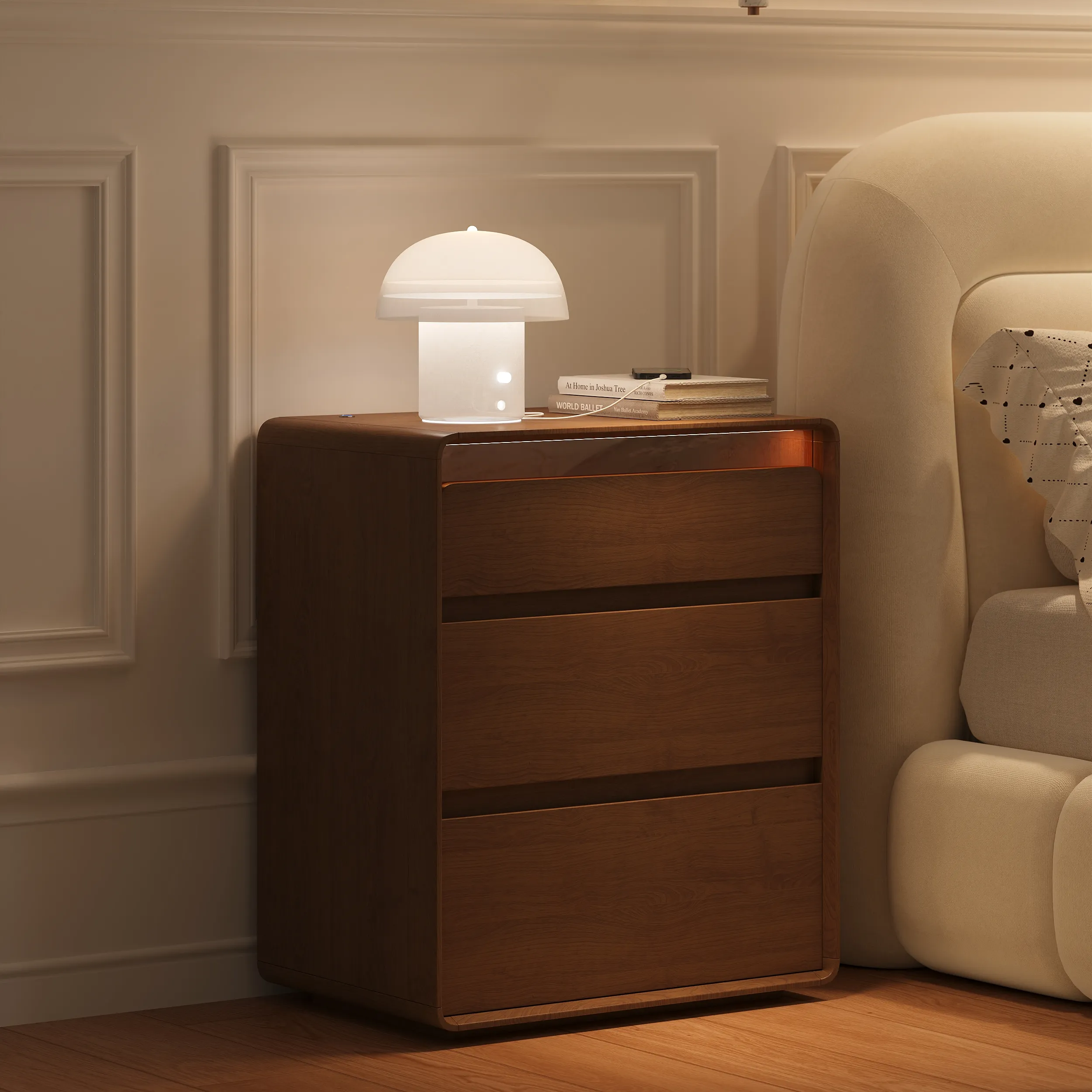 Meloa 3-Drawer Nightstand with LED Lighting & Charging Station - Walnut, Wood product