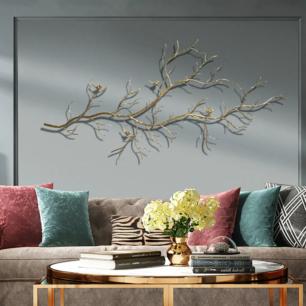 Metal Branch and Birds Wall Art - Gold product