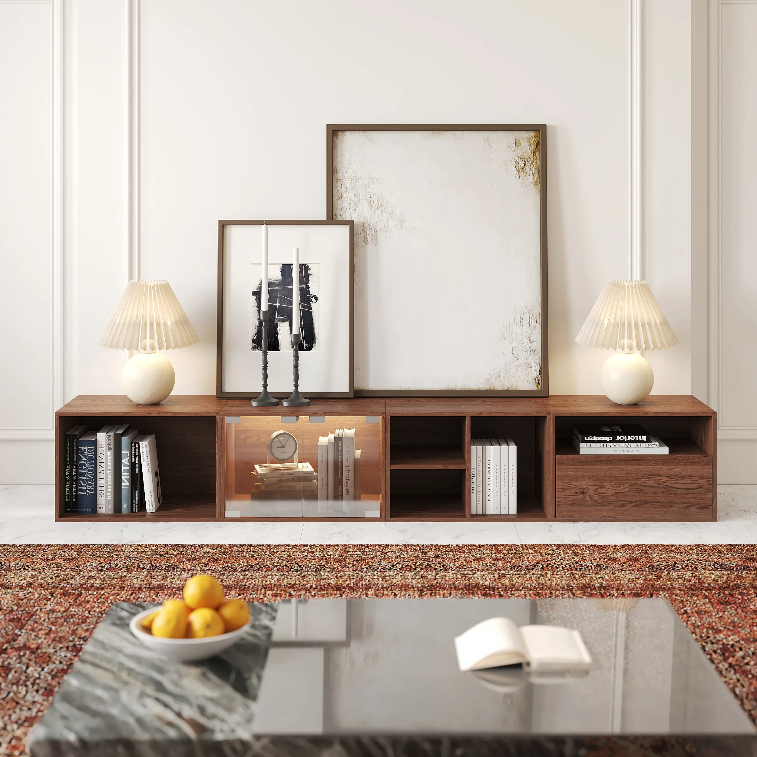 Modular TV Stand Floor Media Console with Storage - Walnut product