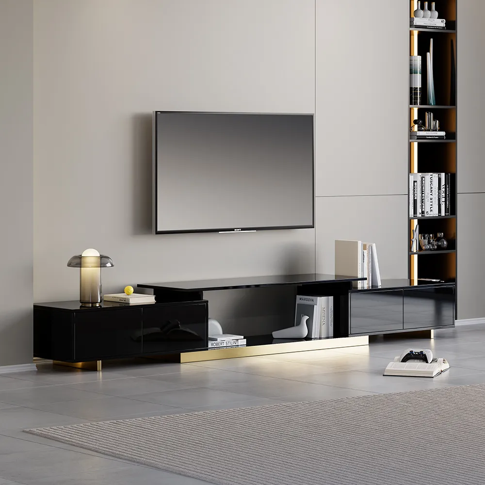 Mordel Rectangle Extendable TV Stand with Storage - Black, Gloss product