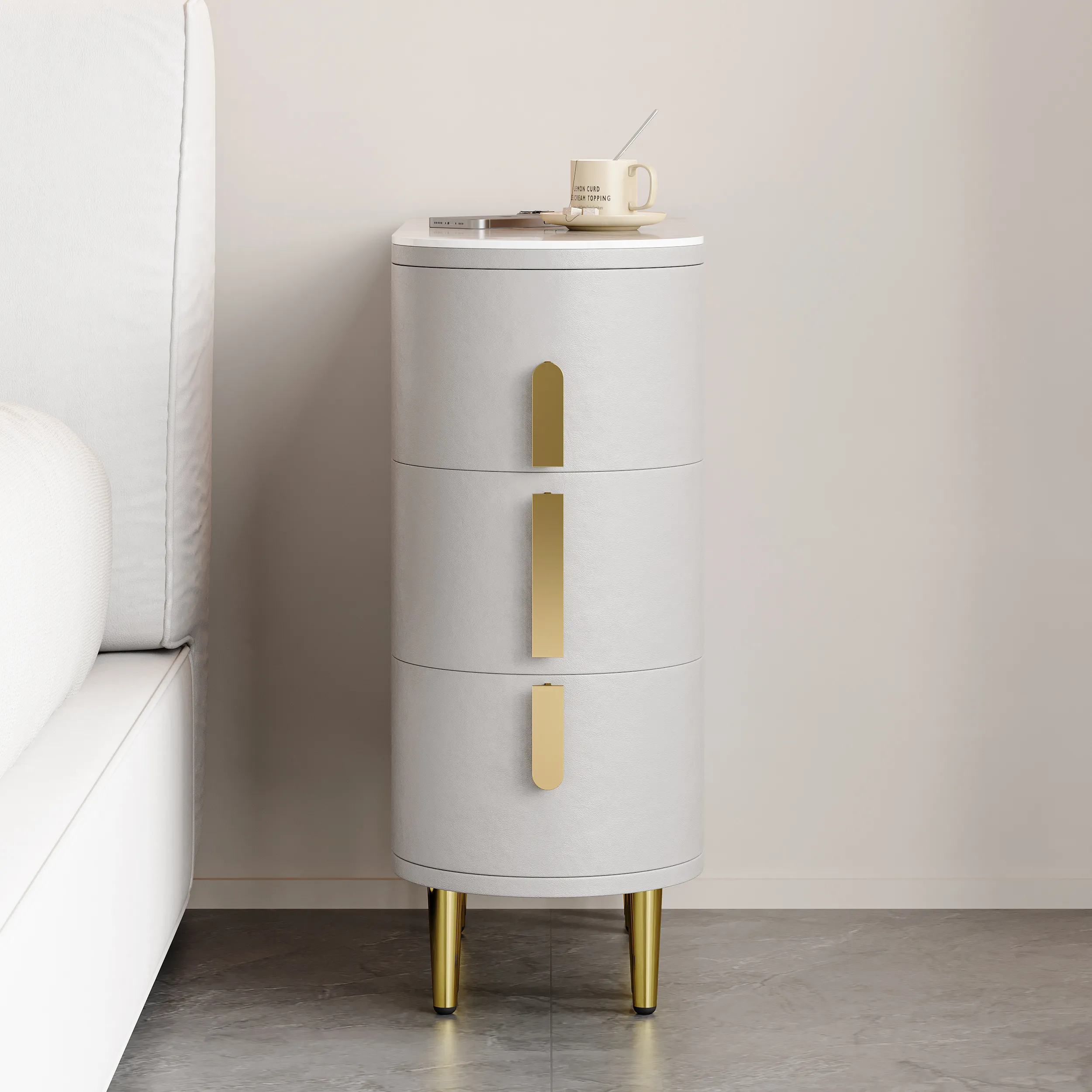 Narrow 3 Drawer Bedside Table - Light Grey, Sintered Stone product