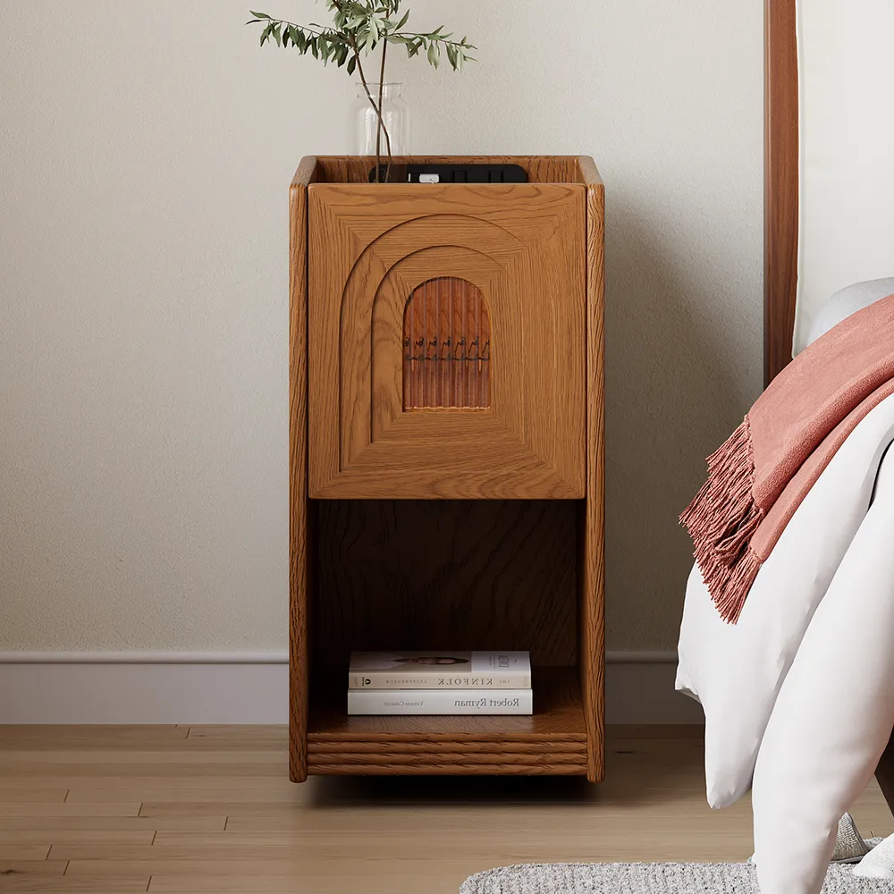 Narrow Bedside Table with Sensor Light & USB Port - Cherry product