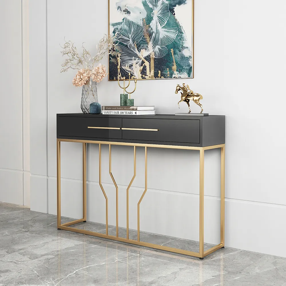 Narrow Console Table with Drawers - Glossy Black, Wood product