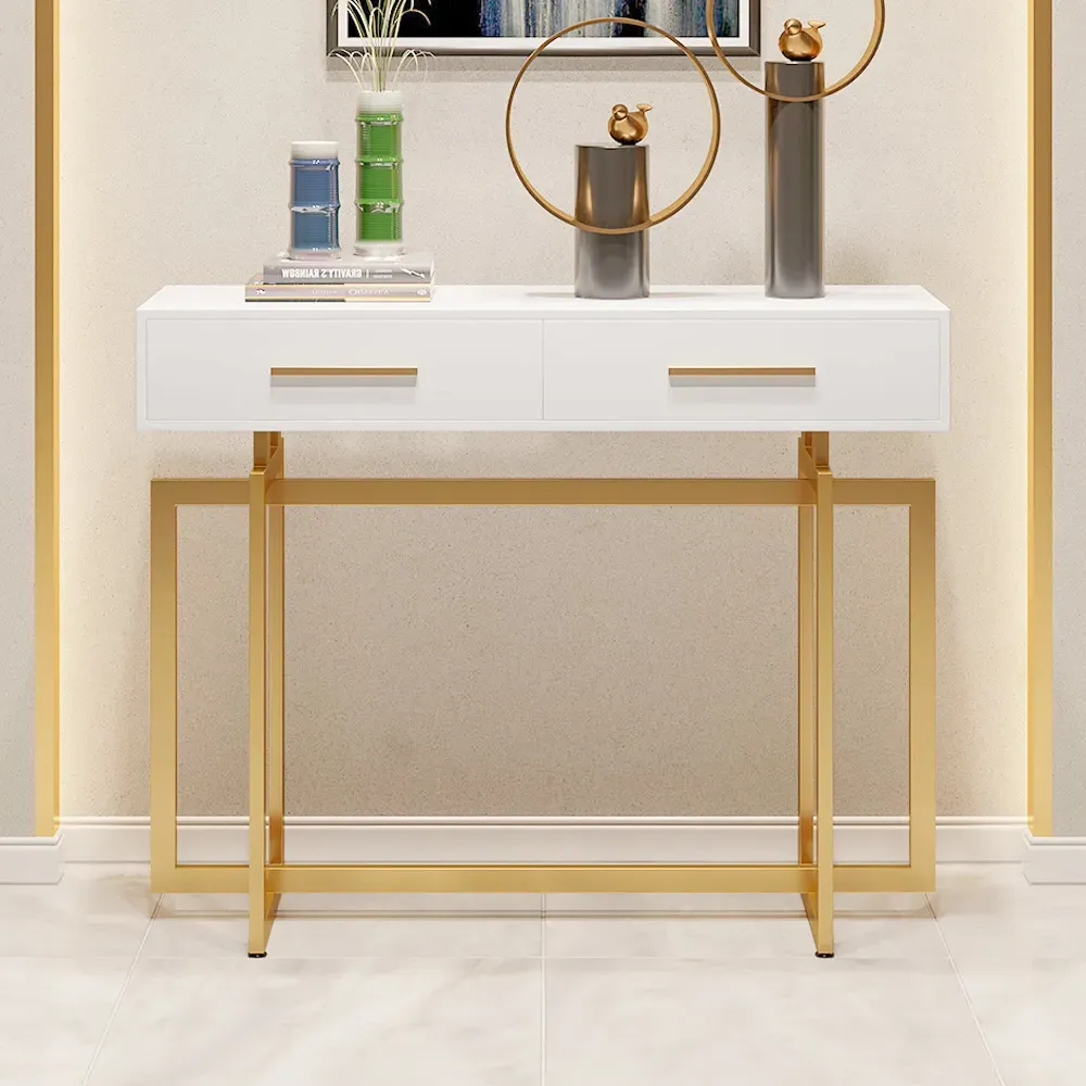 Narrow Console Table with Storage Drawers - White, MDF product