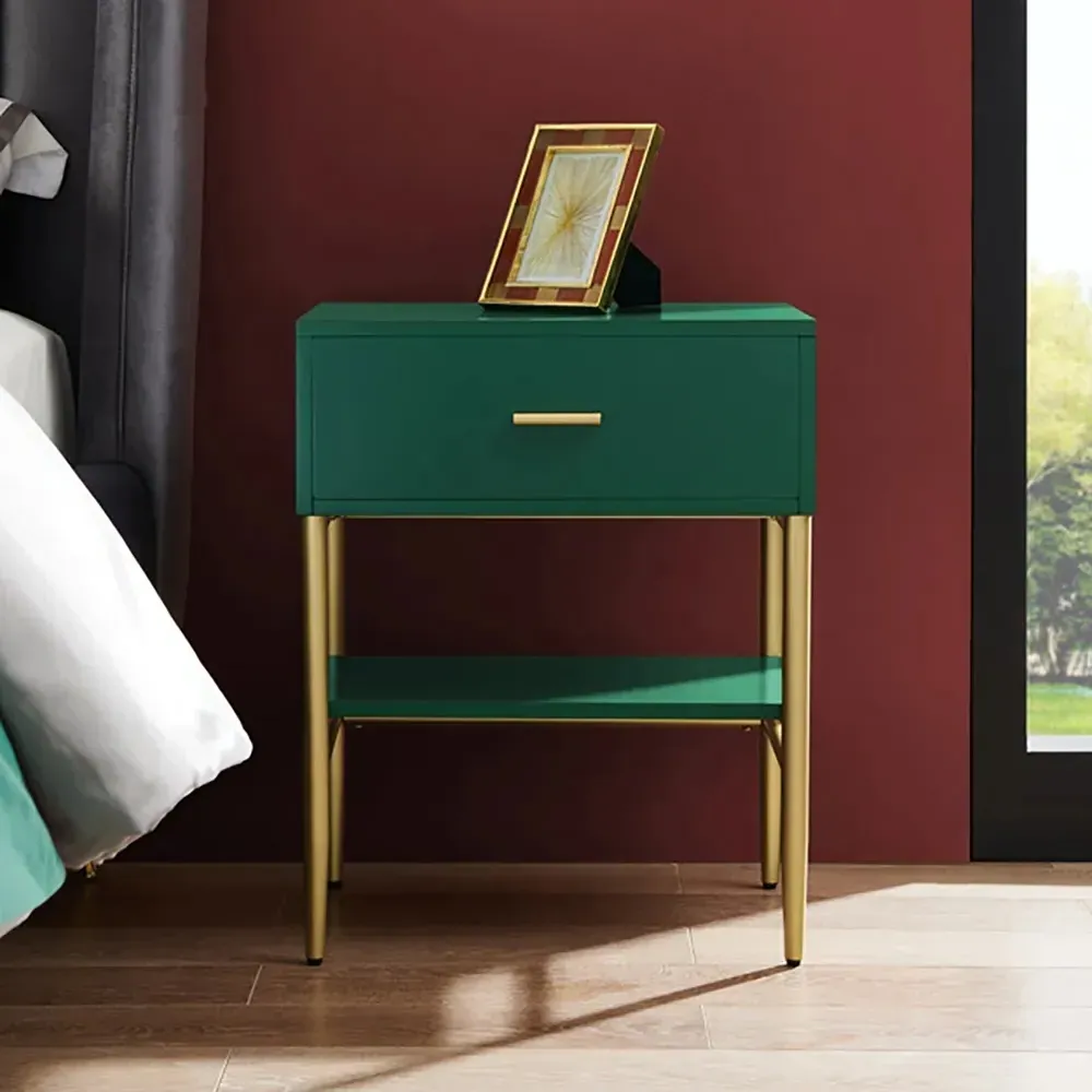 Nordic Bedside Table with Drawer & Shelf - Green product