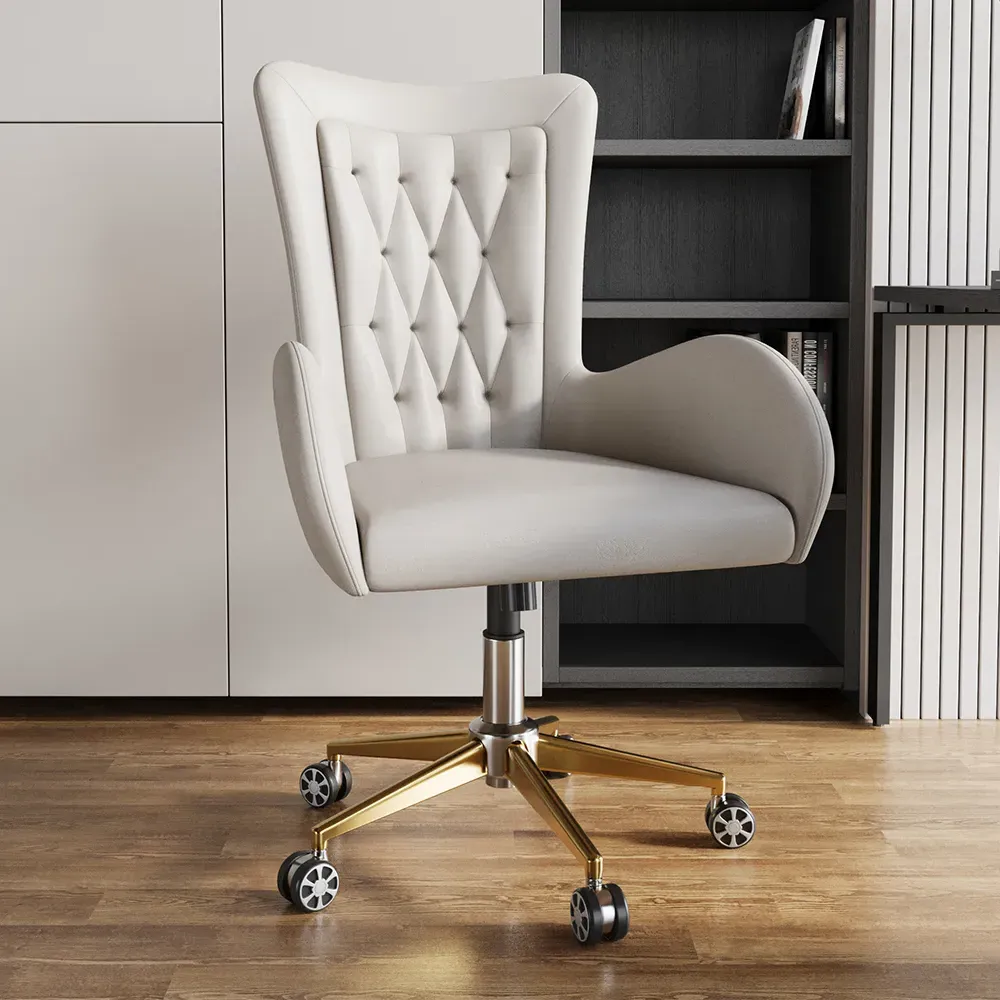 Oakic Swivel Office Chair Height Adjustable - White, Faux Leather product