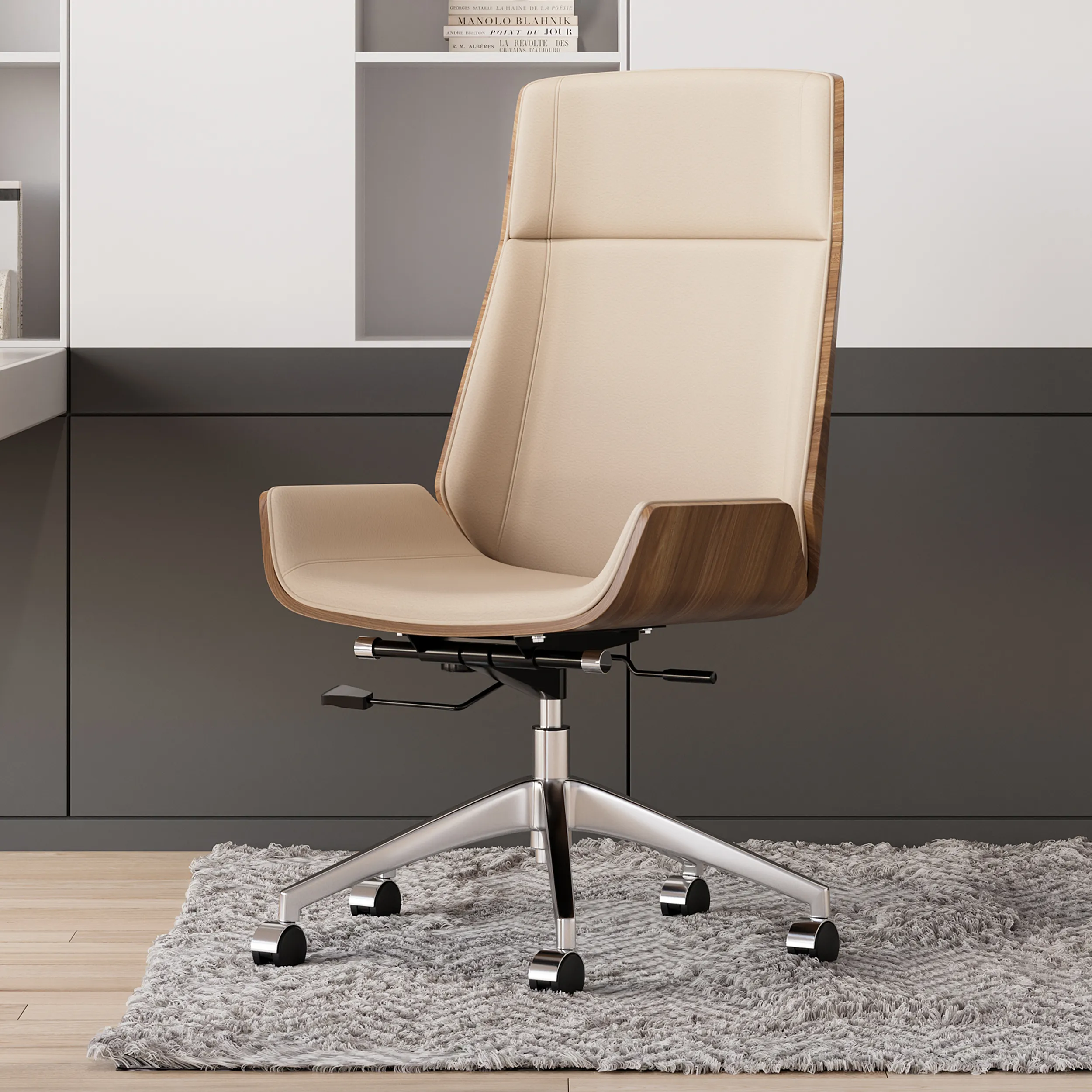 Office Chair with Wheels & Adjustable Height - Khaki, Faux Leather product