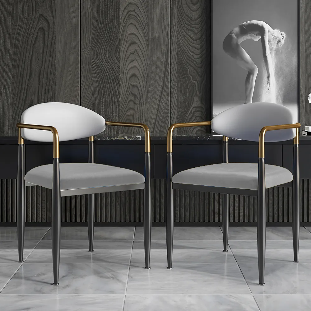 Otrast Dining Chair with Armrests - White & Grey, PU Leather & Velvet product
