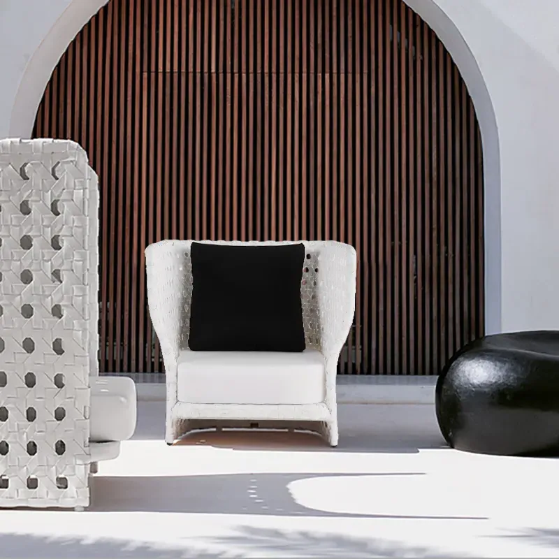 Outdoor Club Chair with Cushion & Pillow - White, PE Rattan product