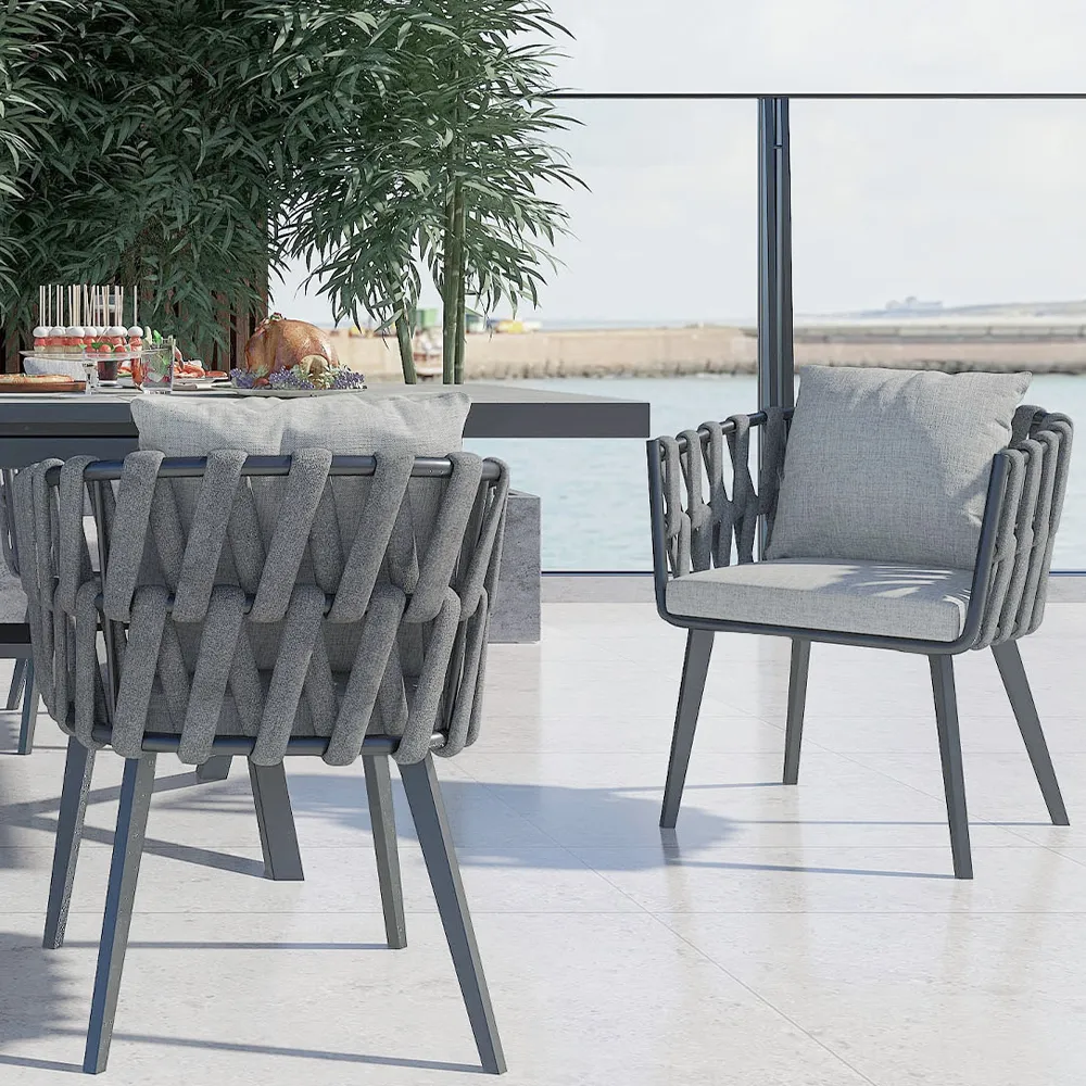 Outdoor Rope Weave Dining Chairs Set of 2 - Grey, Aluminium product