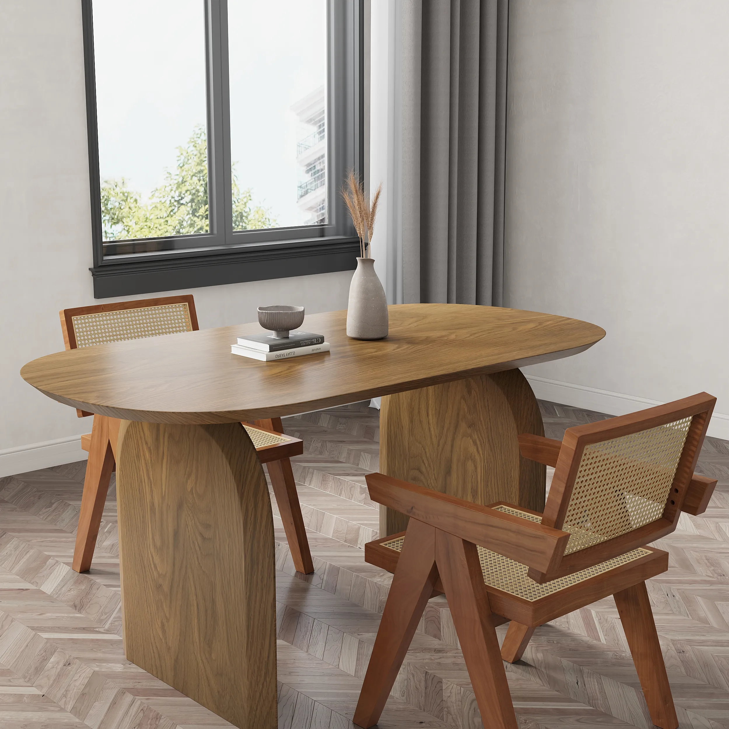 Oval Dining Table & 2 Chairs Set - Walnut, Solid Wood product