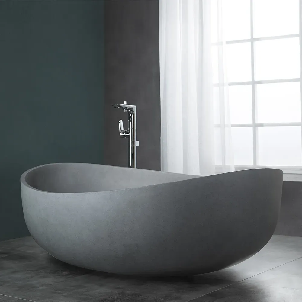 Oval Freestanding Soaking Bath - Grey, Concrete product