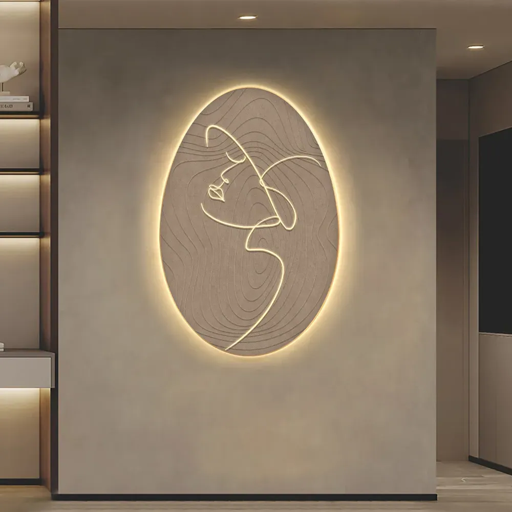 Oval LED Woman Face Wall Art Sculpture - Khaki product