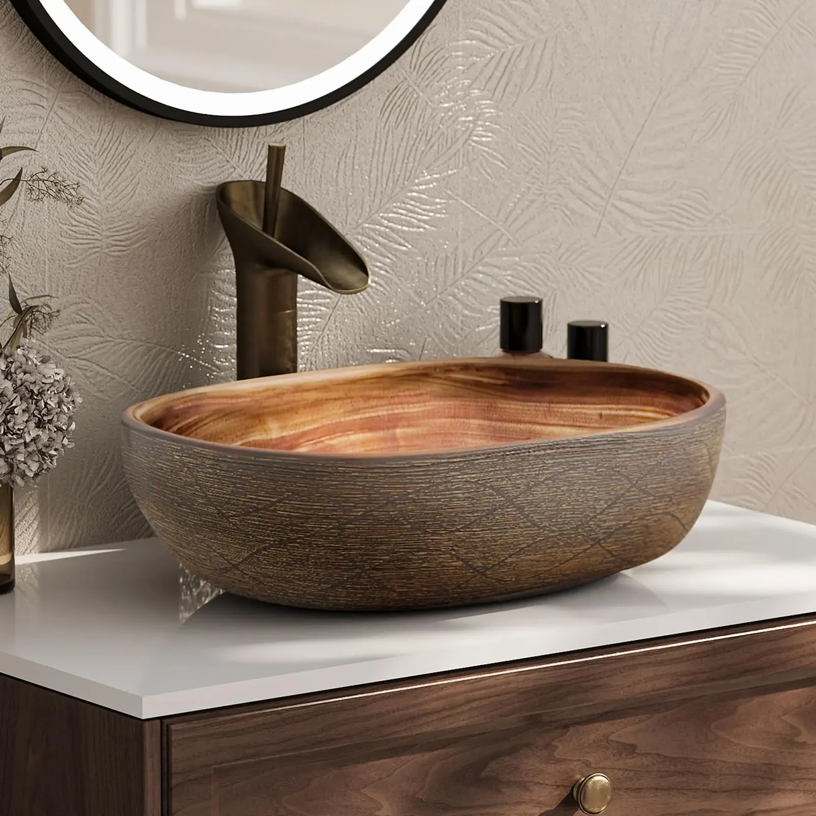 Oval Vessel Basin Matte Glazed - Brown, Ceramic product