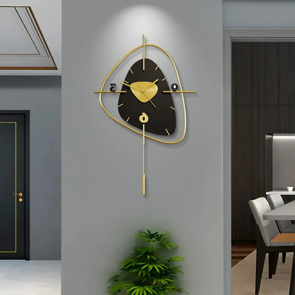 Oval Wall Clock with Metal Pendulum - Black product
