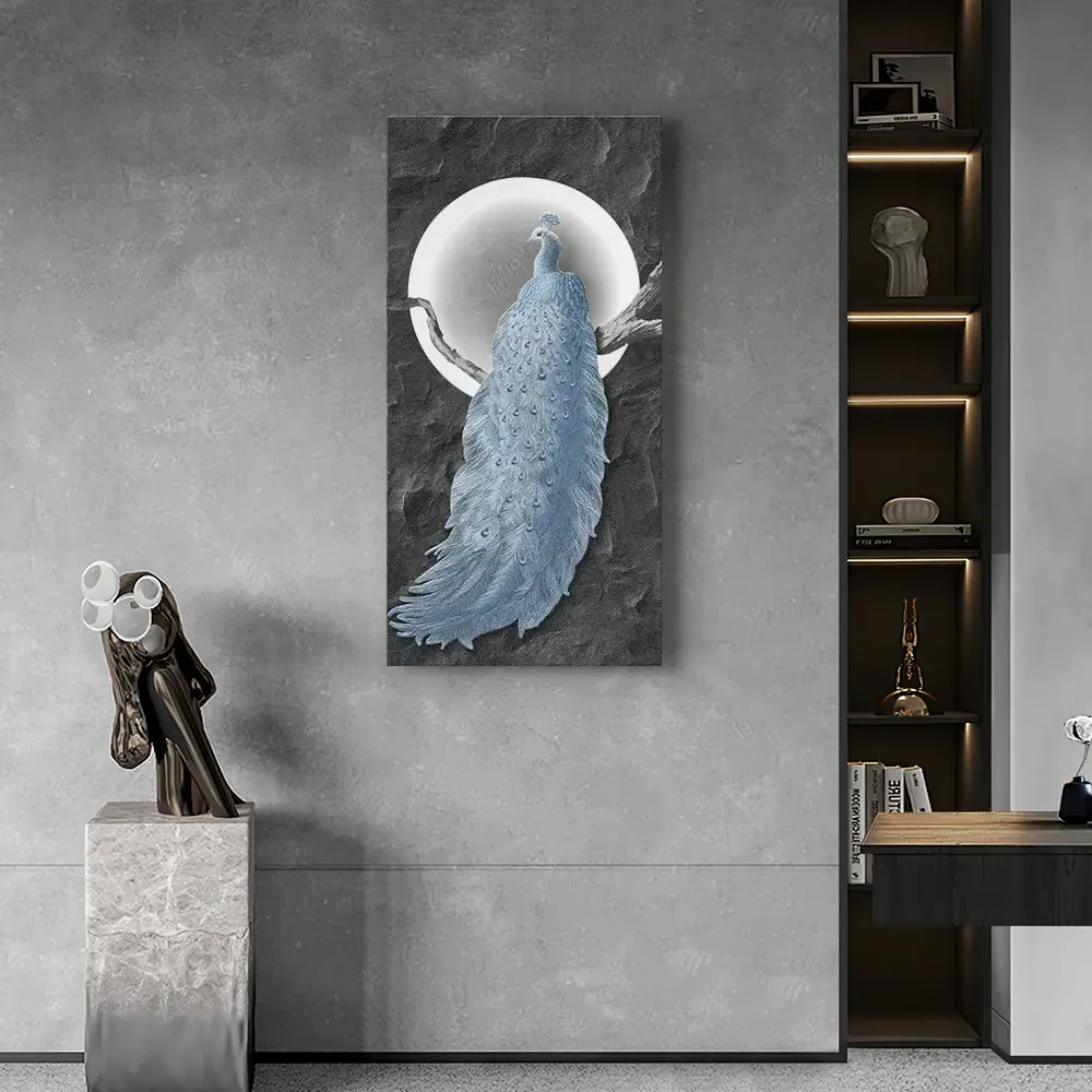 Peacock LED Wall Art Geometric - Blue, Engineered Wood product