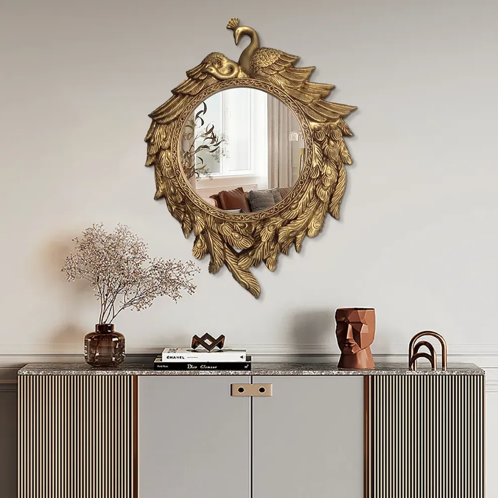 Peacock Wall Mirror Abstract Resin Decor Art - Bronze product