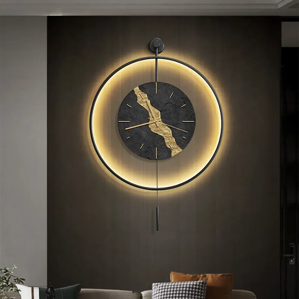 Pendulum Wall Clock with LED Light - Gold, Metal product