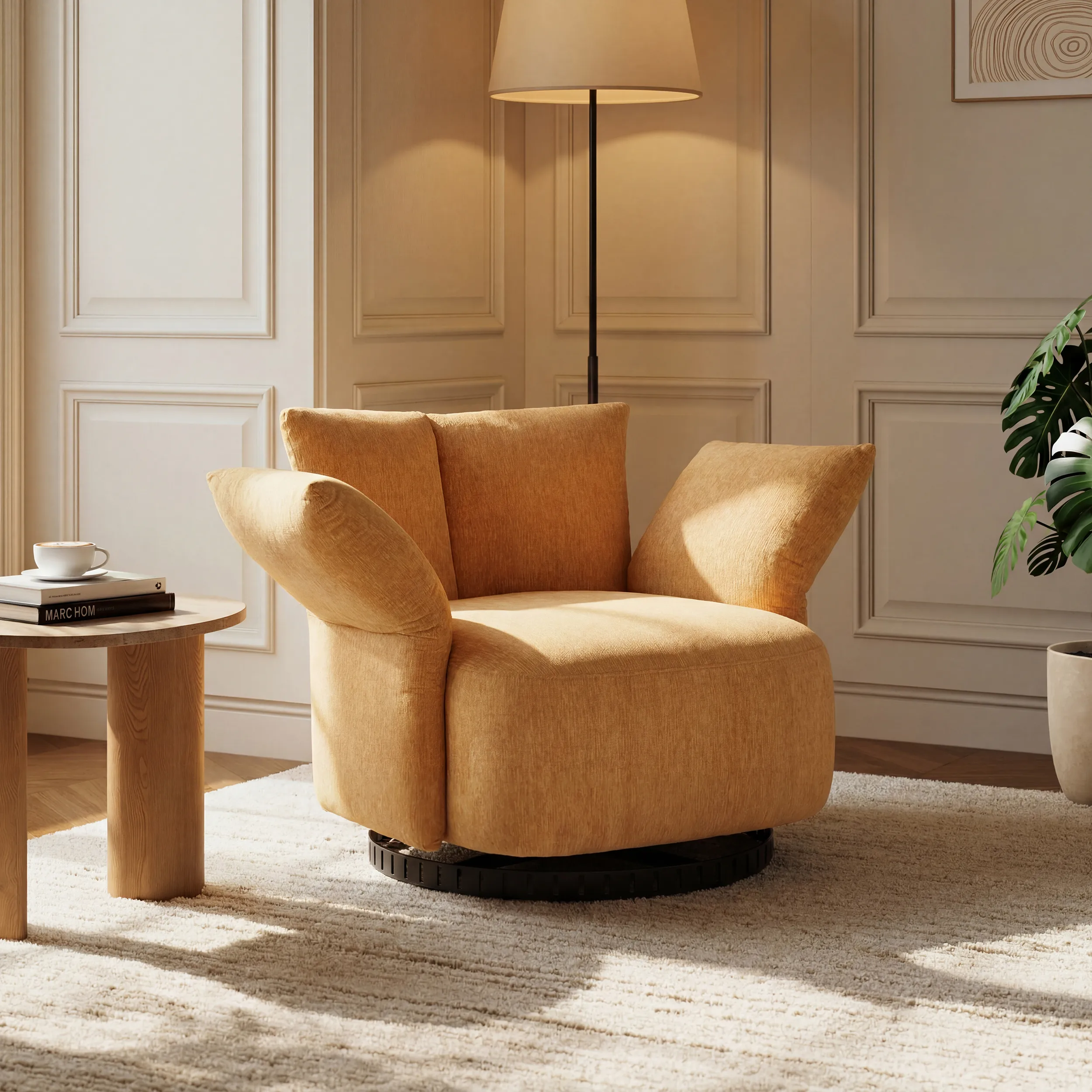 Performance Chenille Swivel Accent Chair with Adjustable Armrest product