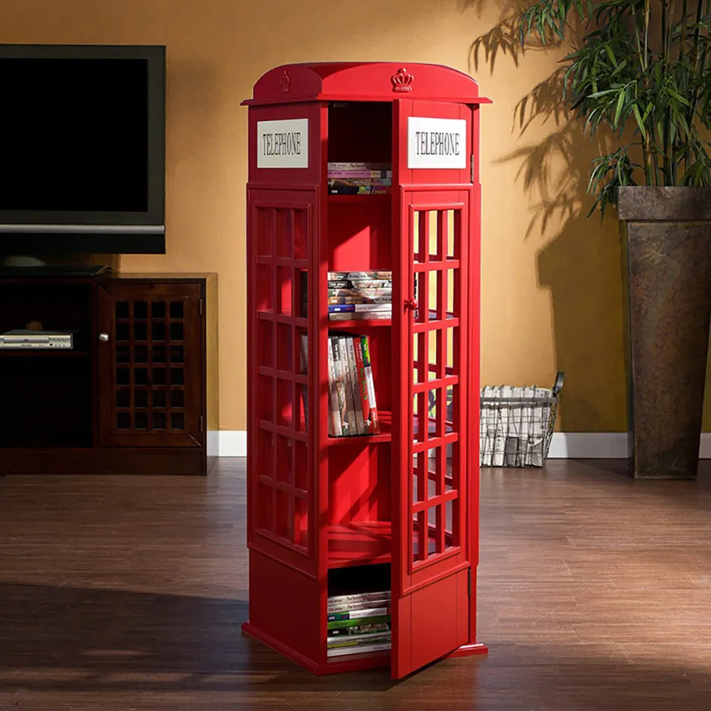 Phone Booth-Shaped Kids Bookcase - Red, MDF product