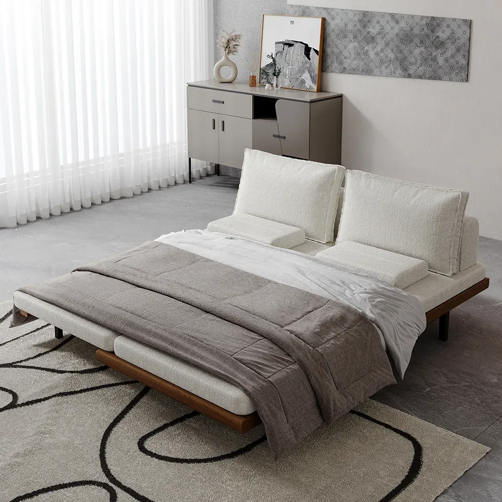 Pull Out 3-Seater Futon Sofa Bed - White, Cotton & Linen product