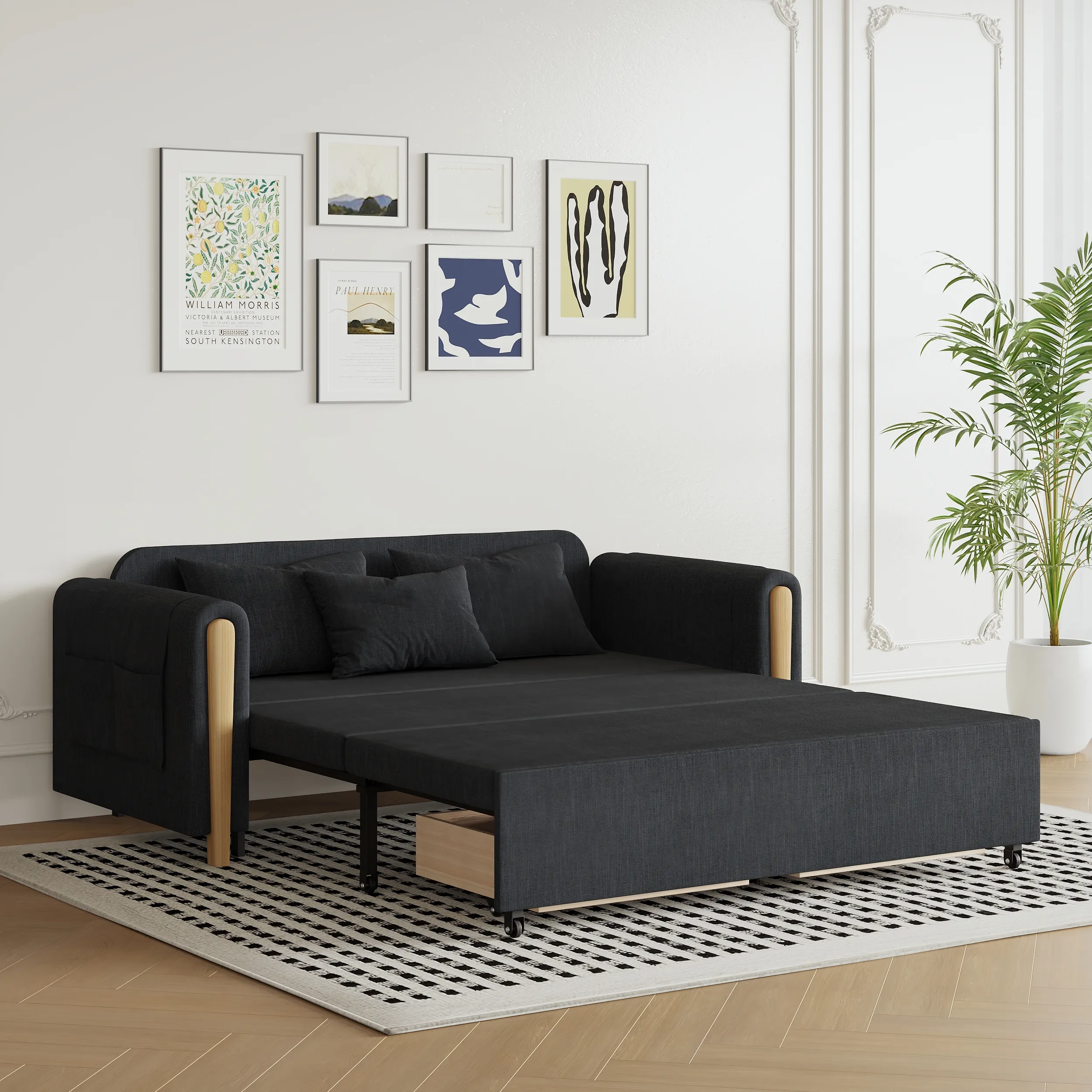 Queen 2-Seater Convertible Sleeper Sofa with Storage - Linen product