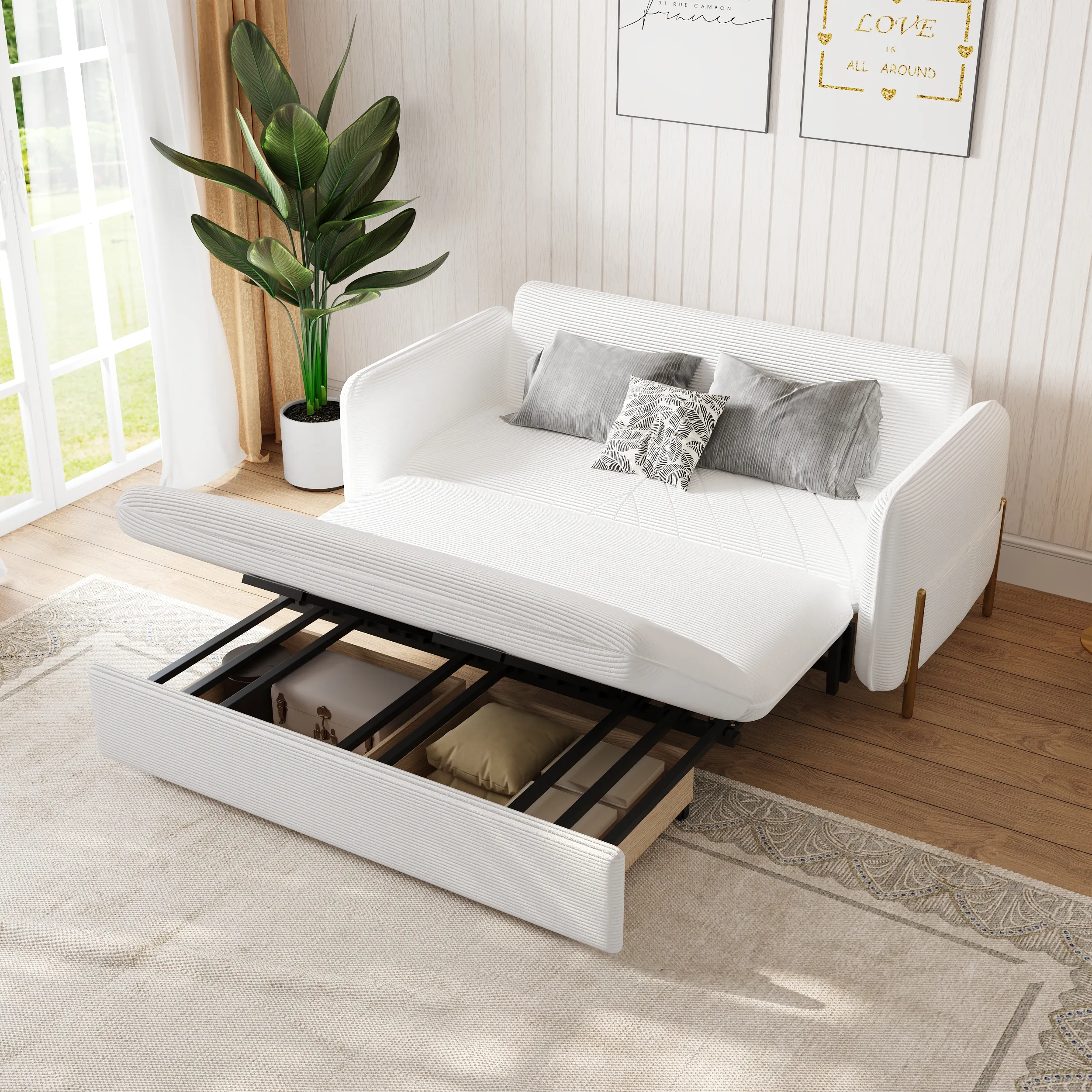 Queen 3-Seater Corduroy Convertible Sofa Bed product