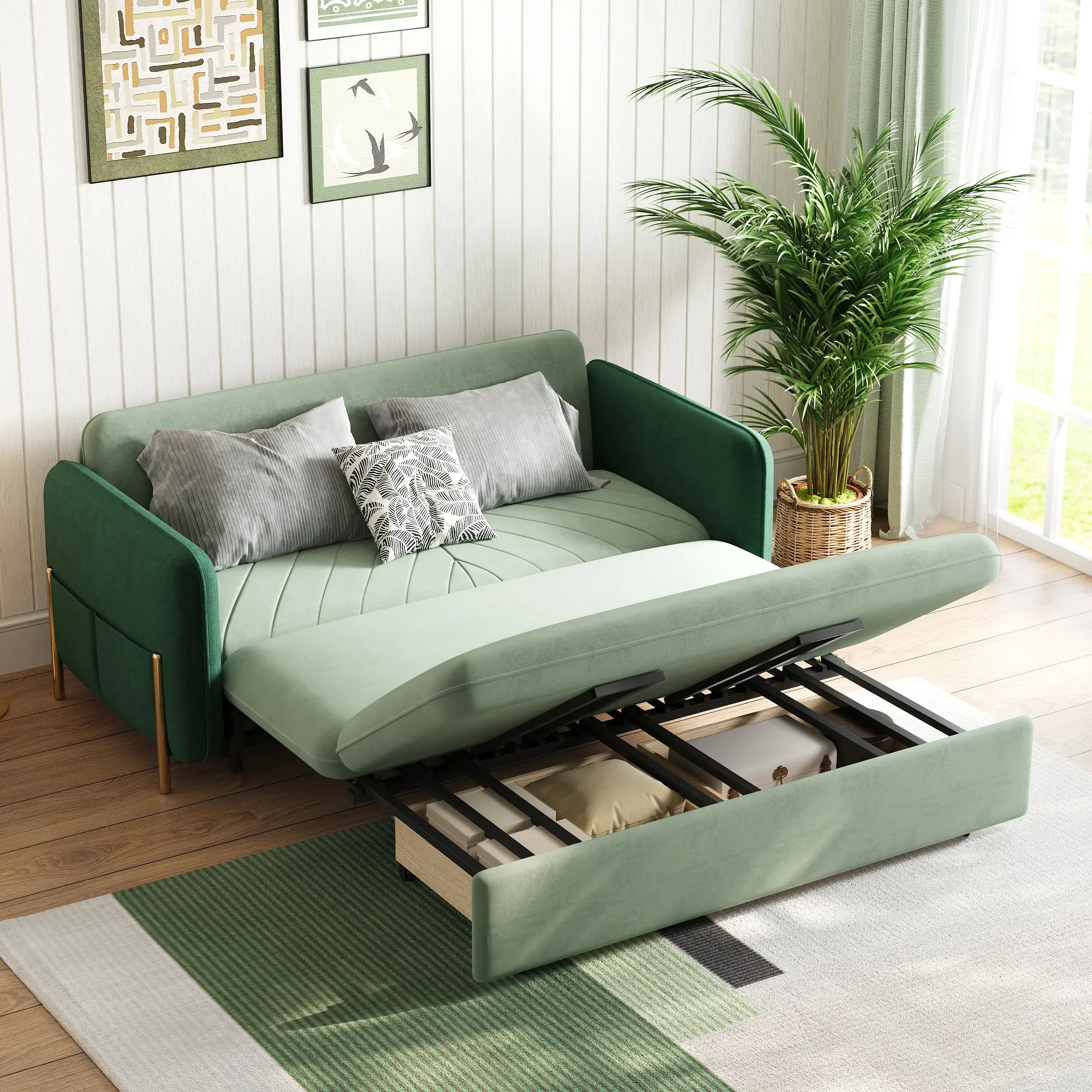 Queen 3-Seater Velvet Convertible Sofa Bed product