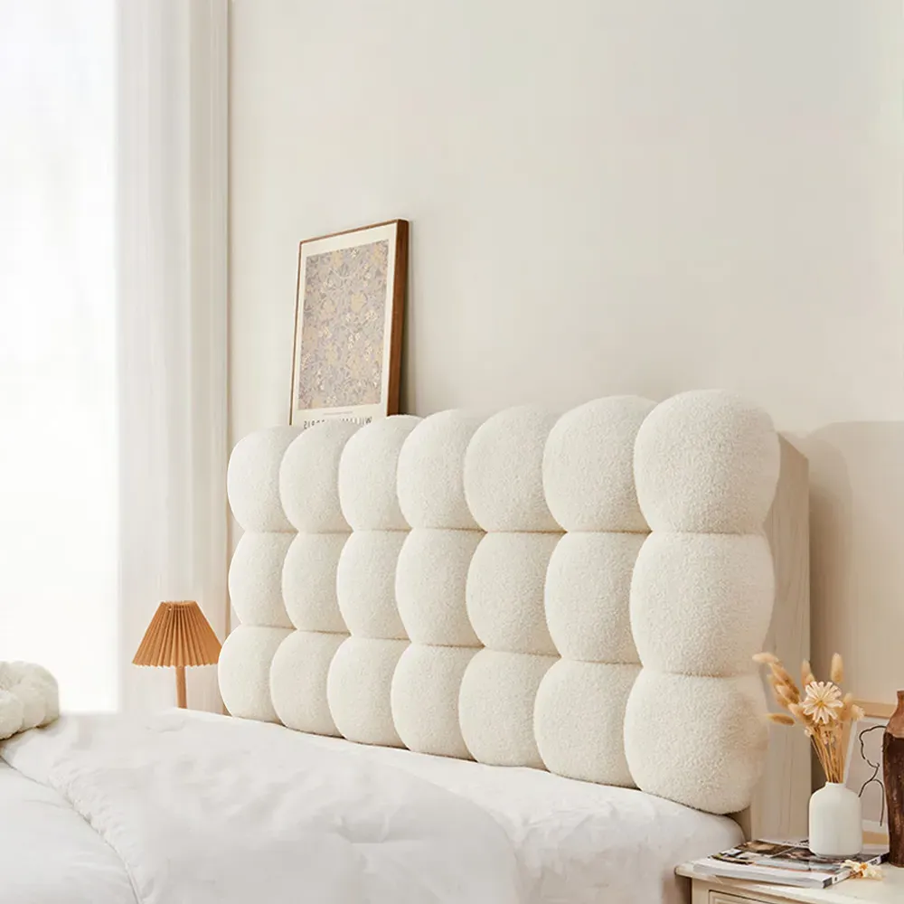 Queen Size Tufted Headboard Pillow Wall-Mounted - White, Boucle product