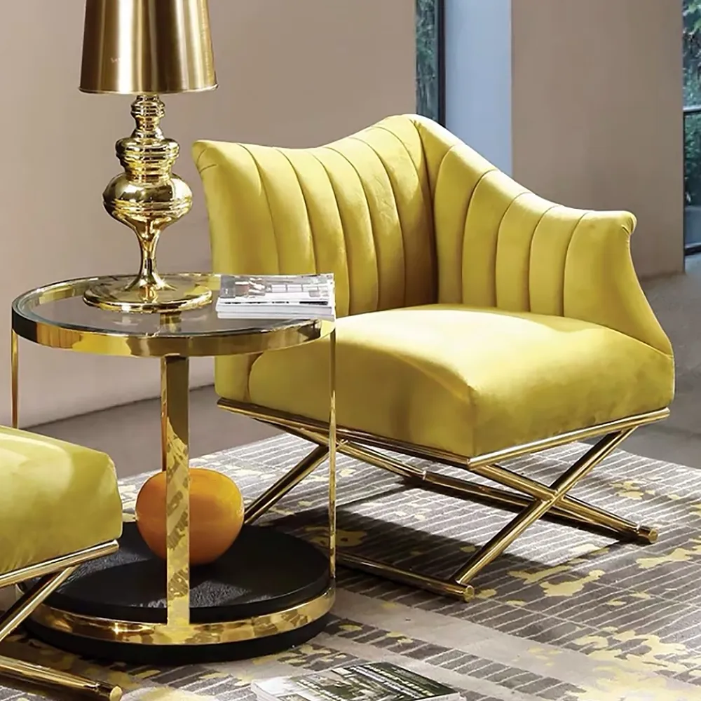 Quilted Velvet Accent Chair with Gold Legs - Yellow product