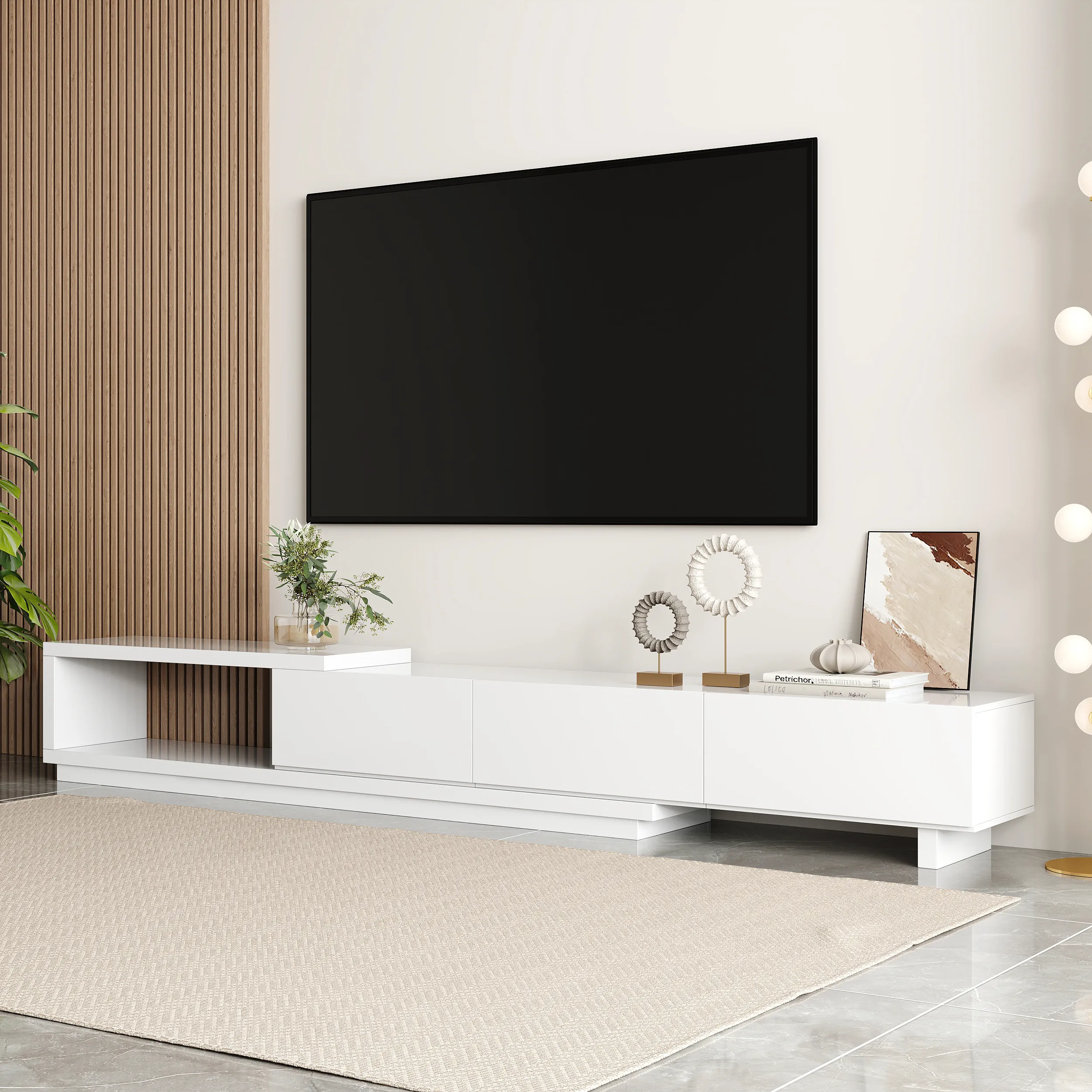 Quoint Extendable TV Stand with 3 Drawers - White product