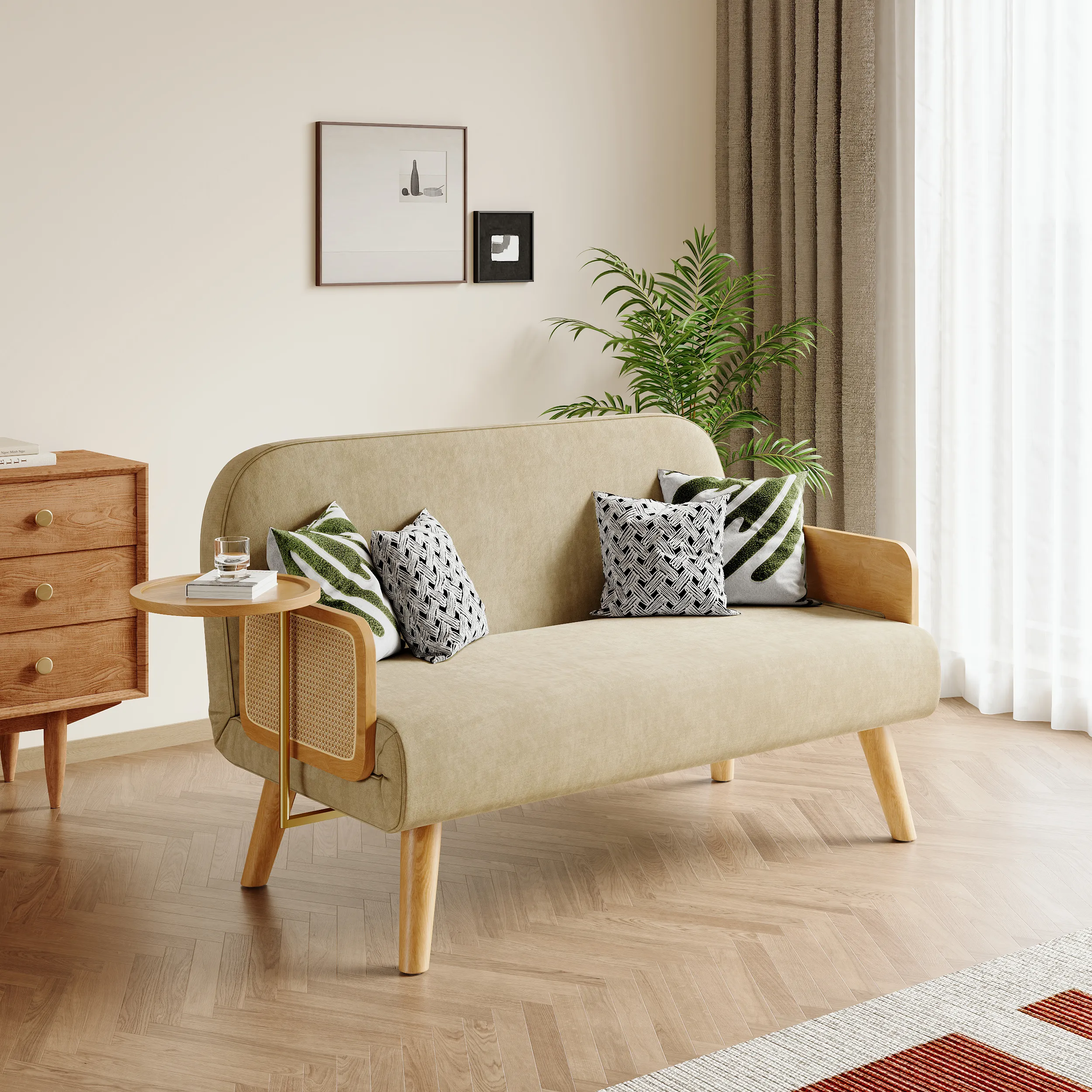 Rattan 2-Seater Convertible Sofa Bed - Velvet product